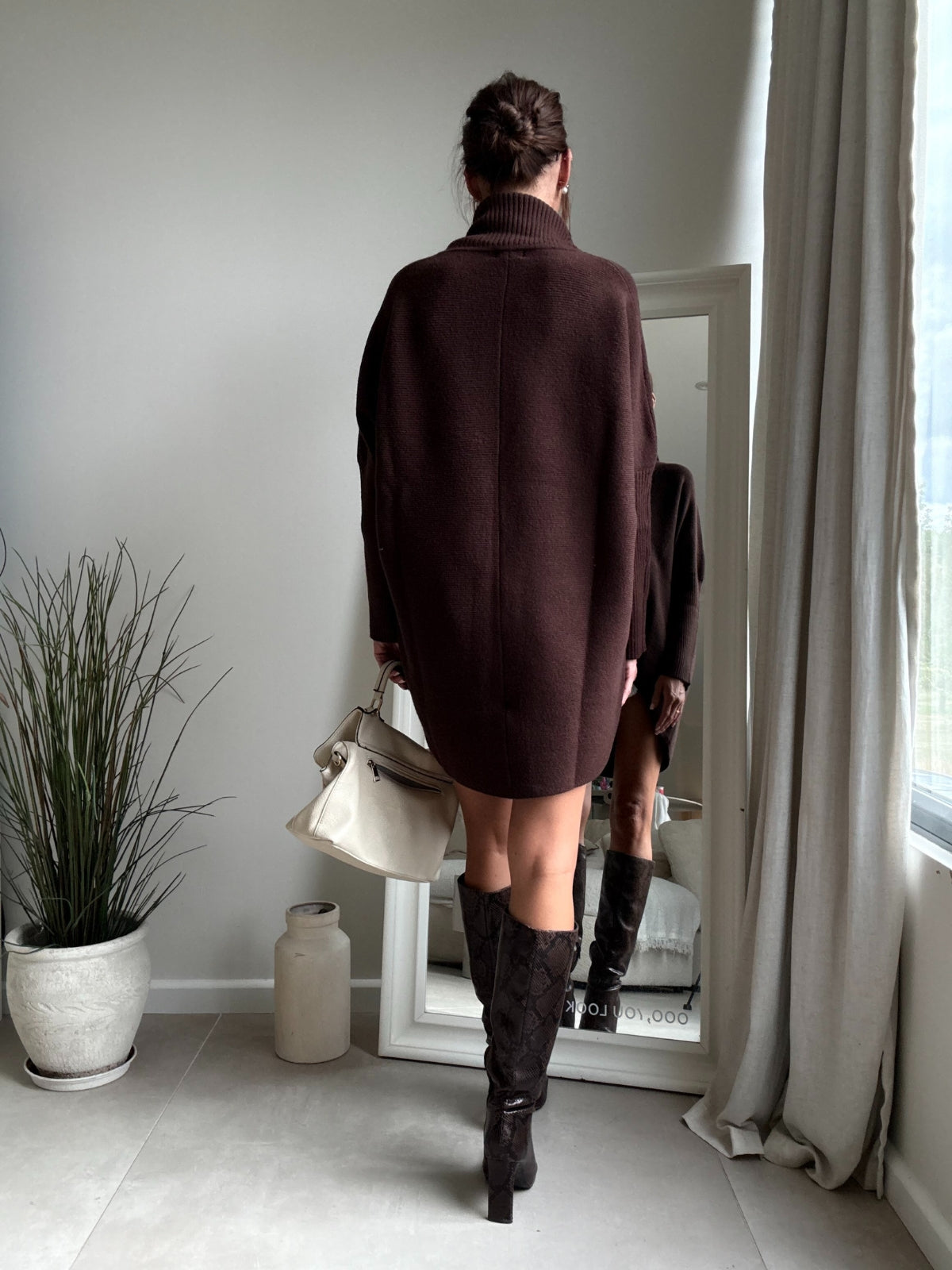 Longer Length Hope Knitted Jumper / Chocolate Brown