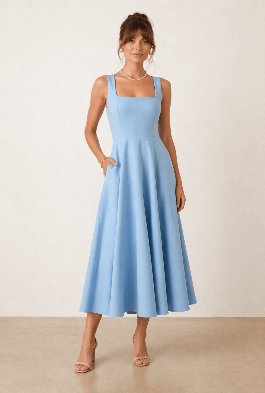 Fit and Flare Midi Dress in Blue  Style Cheat