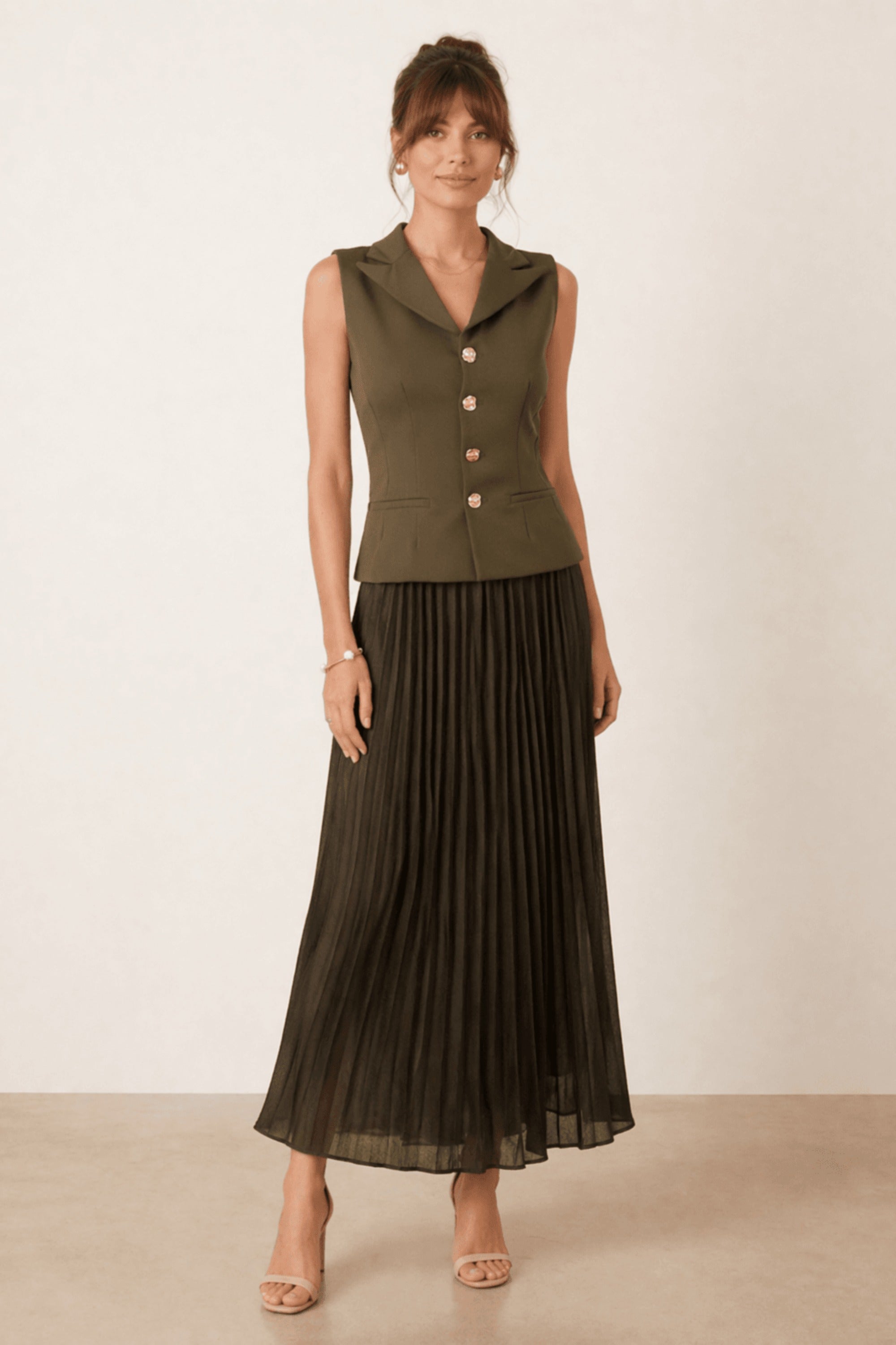 Orlaith Button Pleat Blazer Dress / Khaki