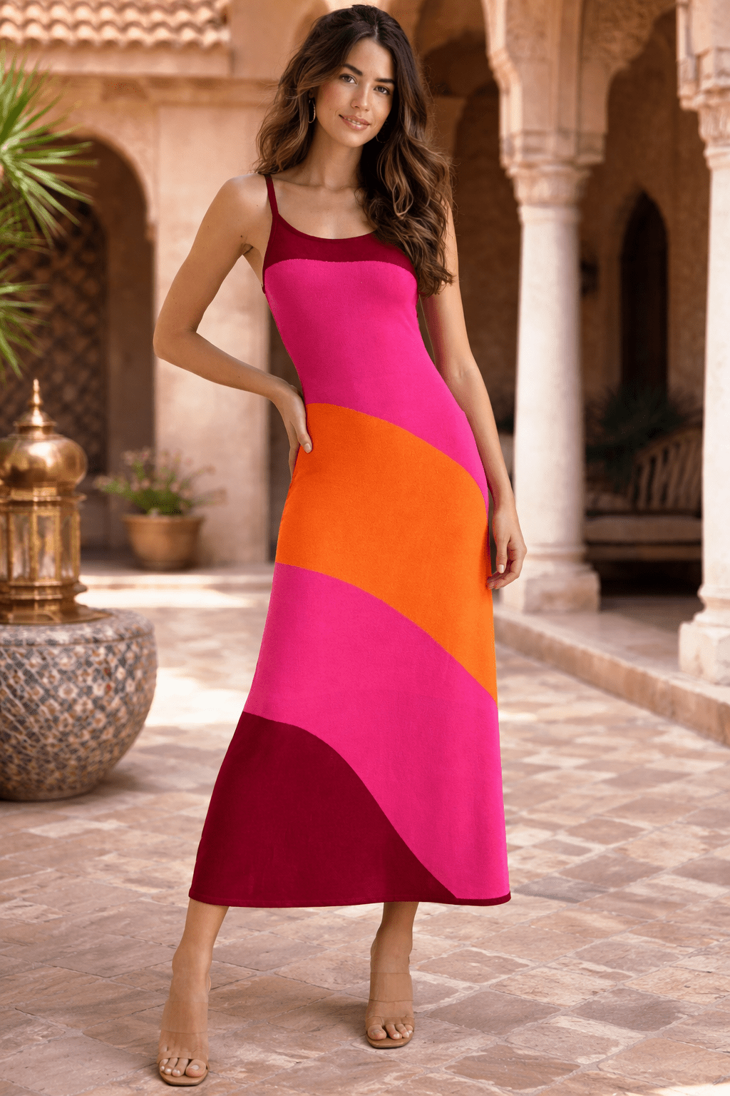 open lace back dress Sexy Women's Dresses 2022 Summer Fashion Colorblock Patchwork Cuto –  Mega Mart Center main image 1