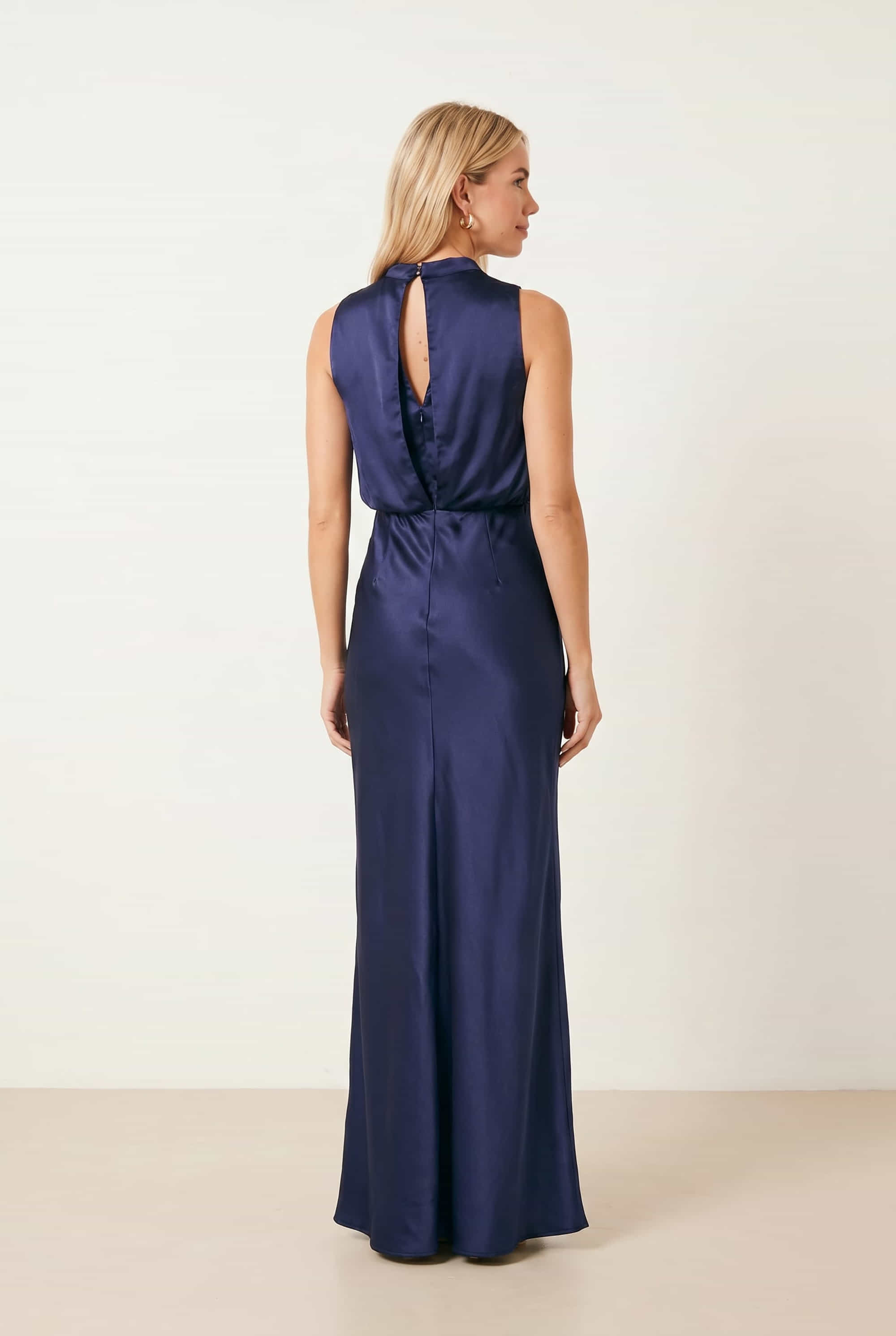 style cheat bridesmaid dresses Drape Neck Maxi Satin Dress Navy festival macrame