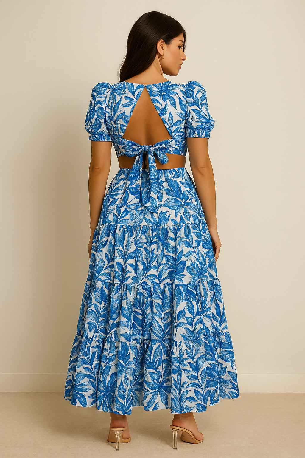 Zoe Tiered Cutout Maxi Dress / Blue Floral