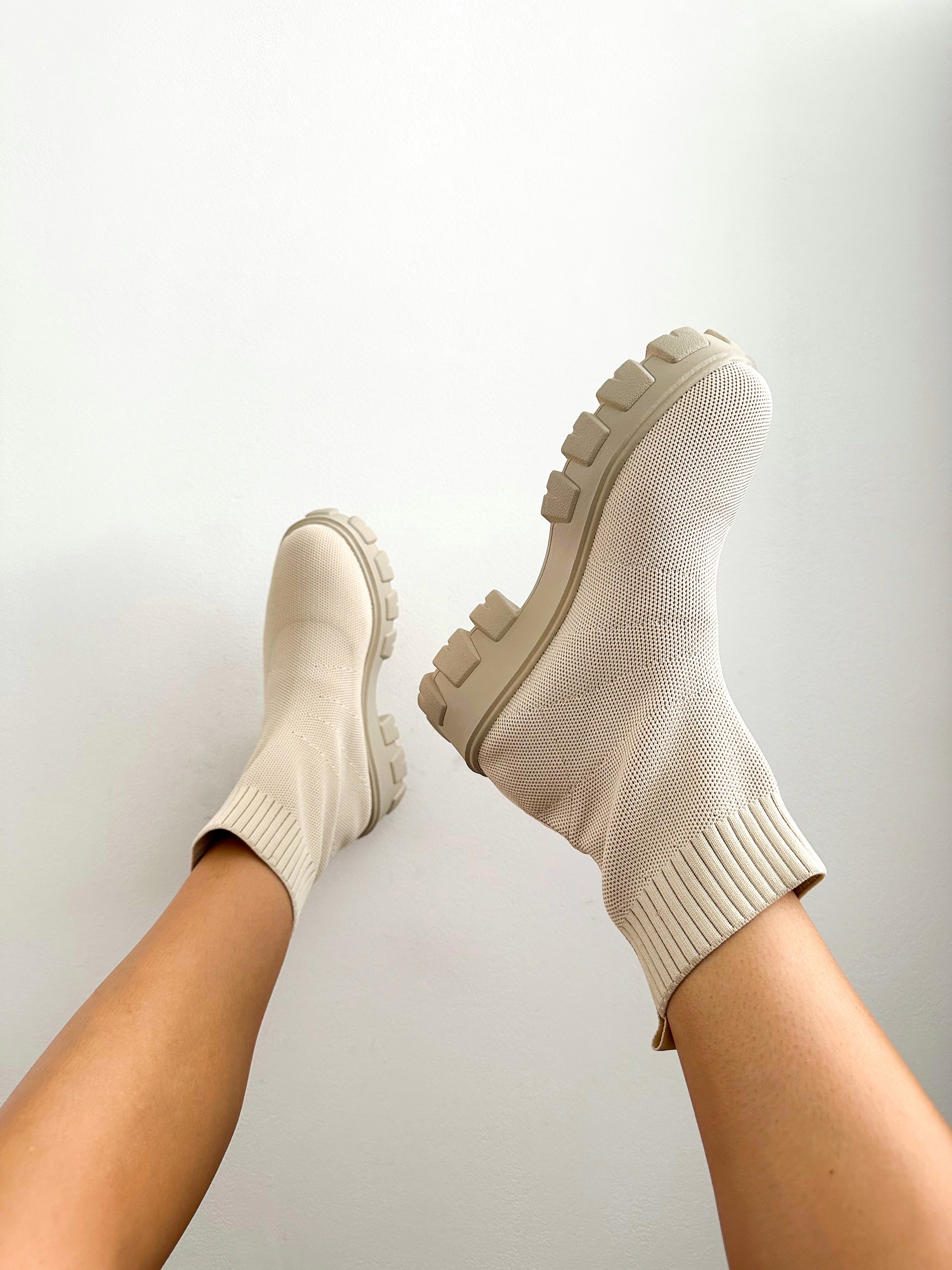 Cream Sock Boots | Forrest Sock Style Boots