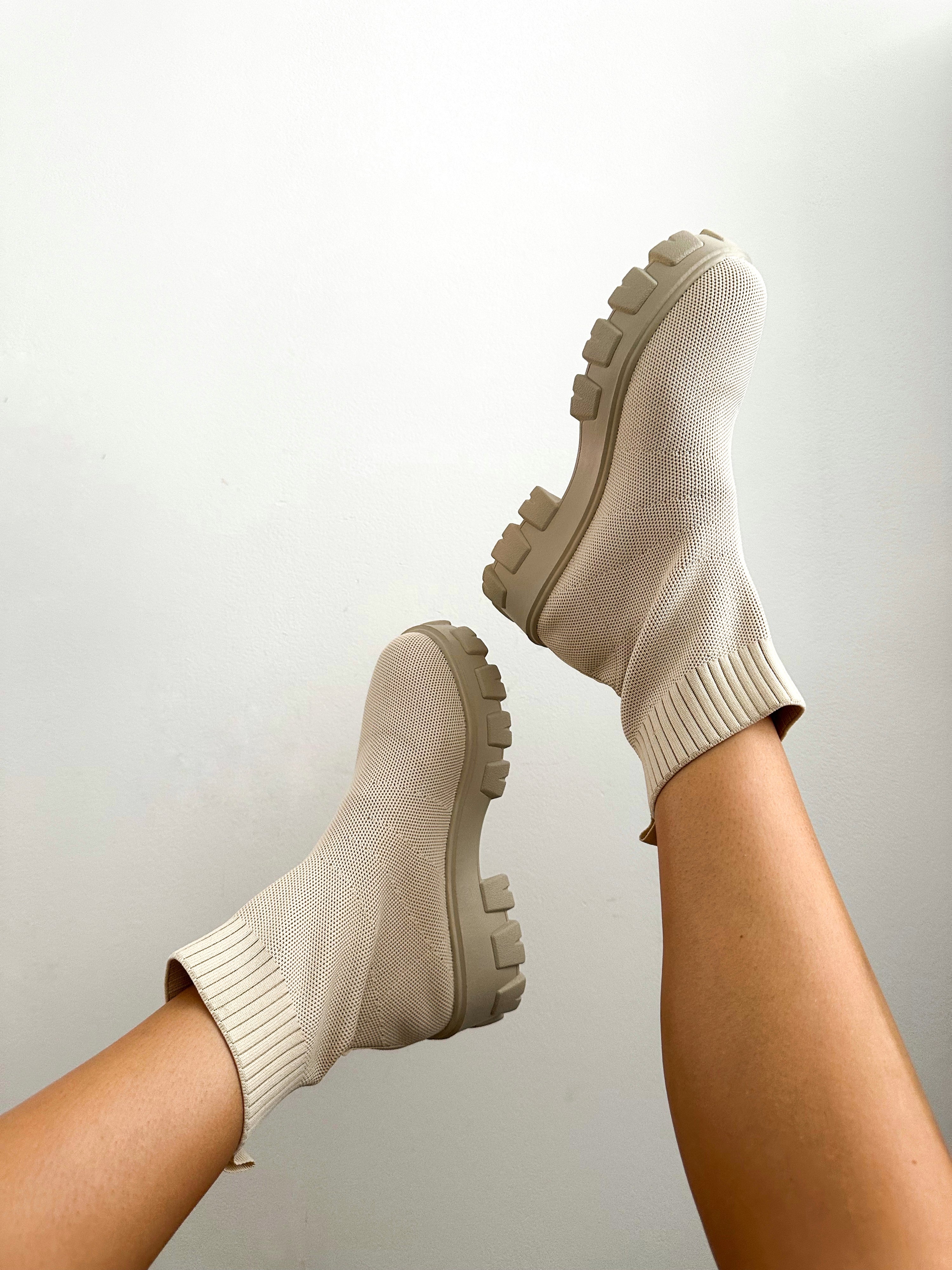 Cream Sock Boots | Forrest Sock Style Boots