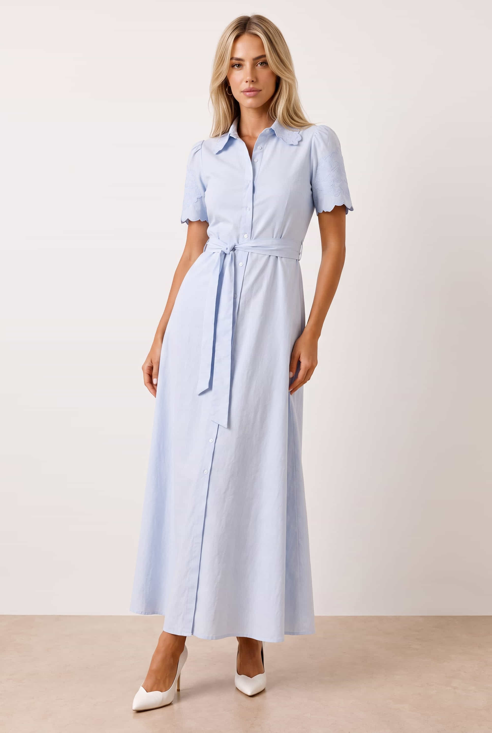 Laser Cut Shirt Dress in blue