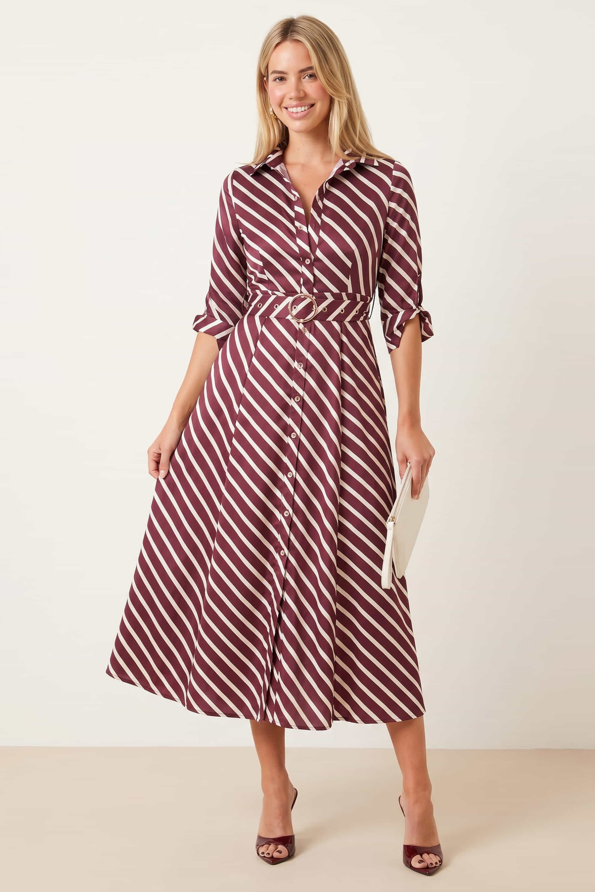 Daphne Belted Shirt Dress / Red Stripe
