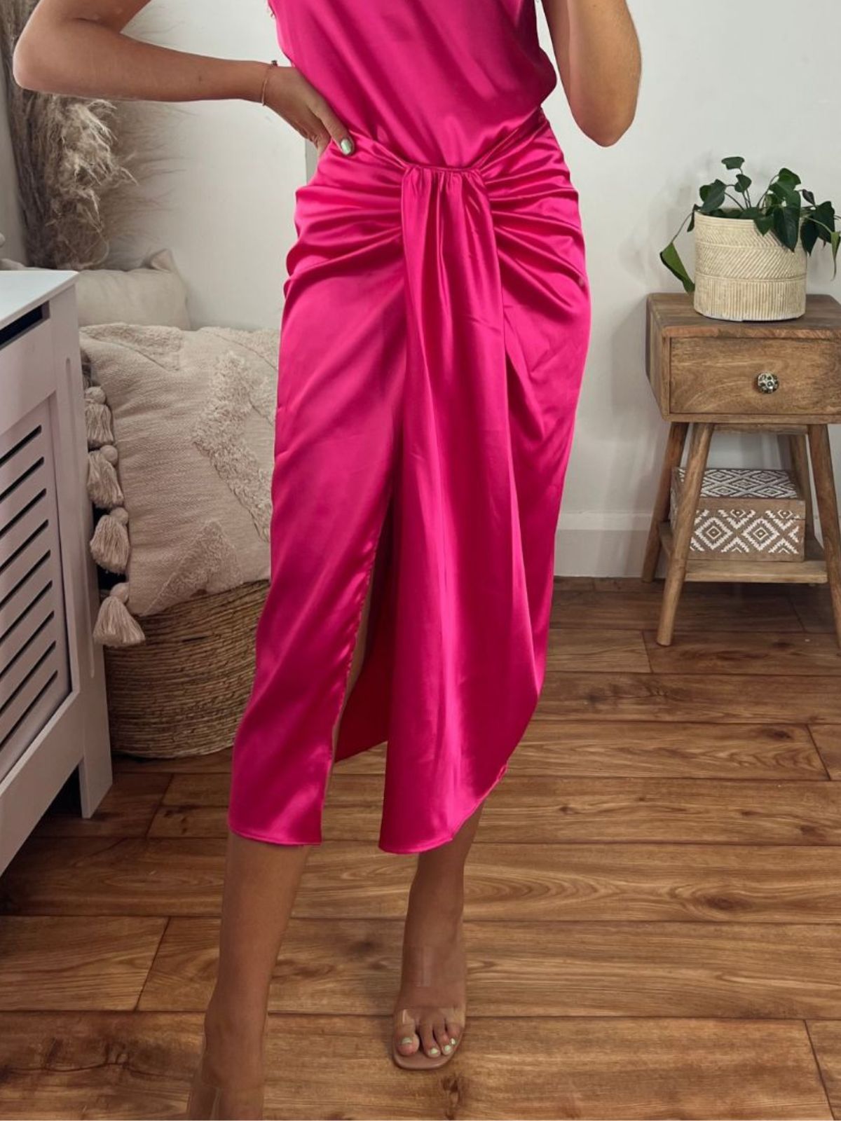 Valencia High Waist Drape Skirt / Hot Pink