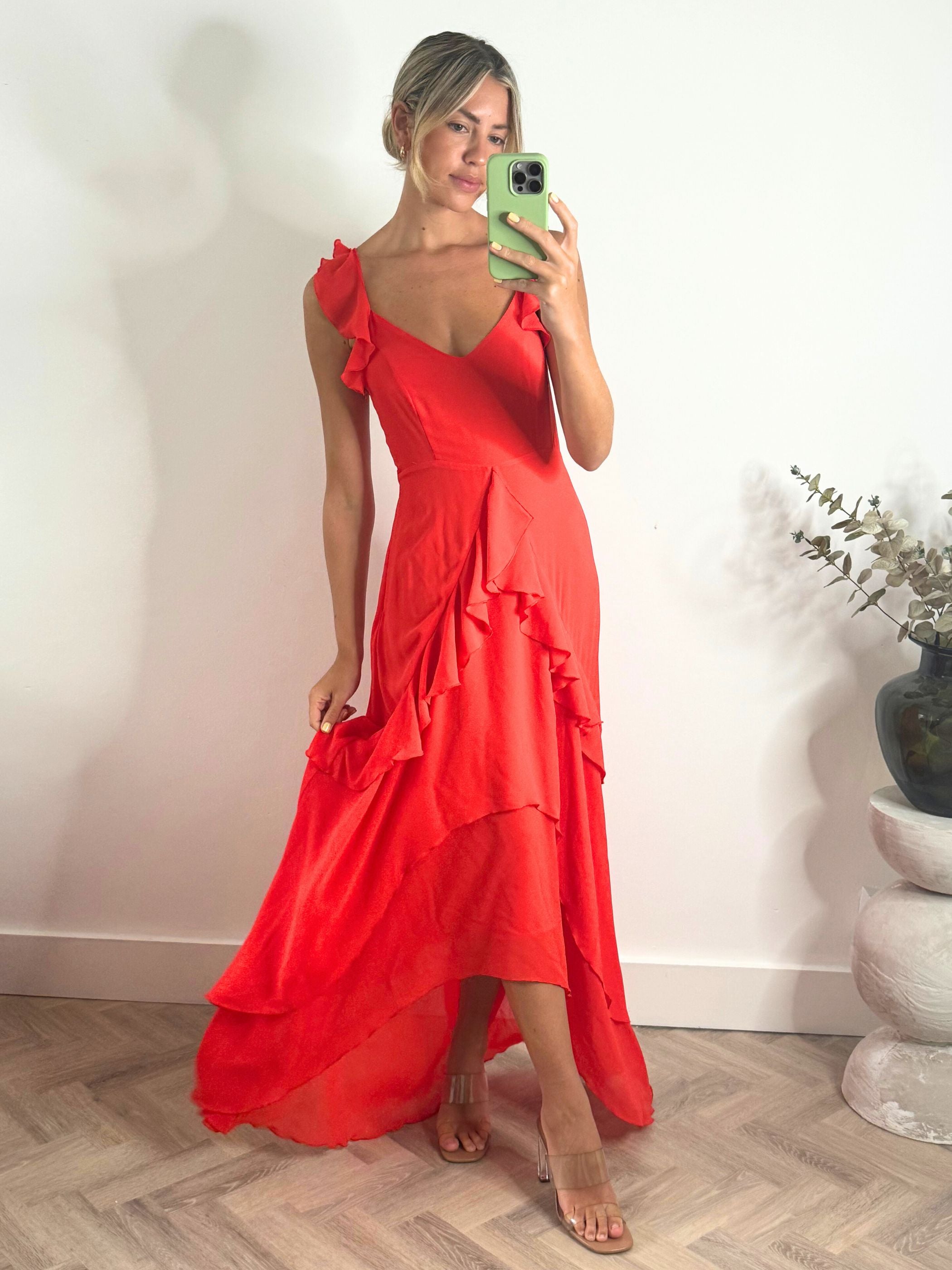 Red Ruffle Maxi Dress | Bella Ruffle Detail Maxi Dress