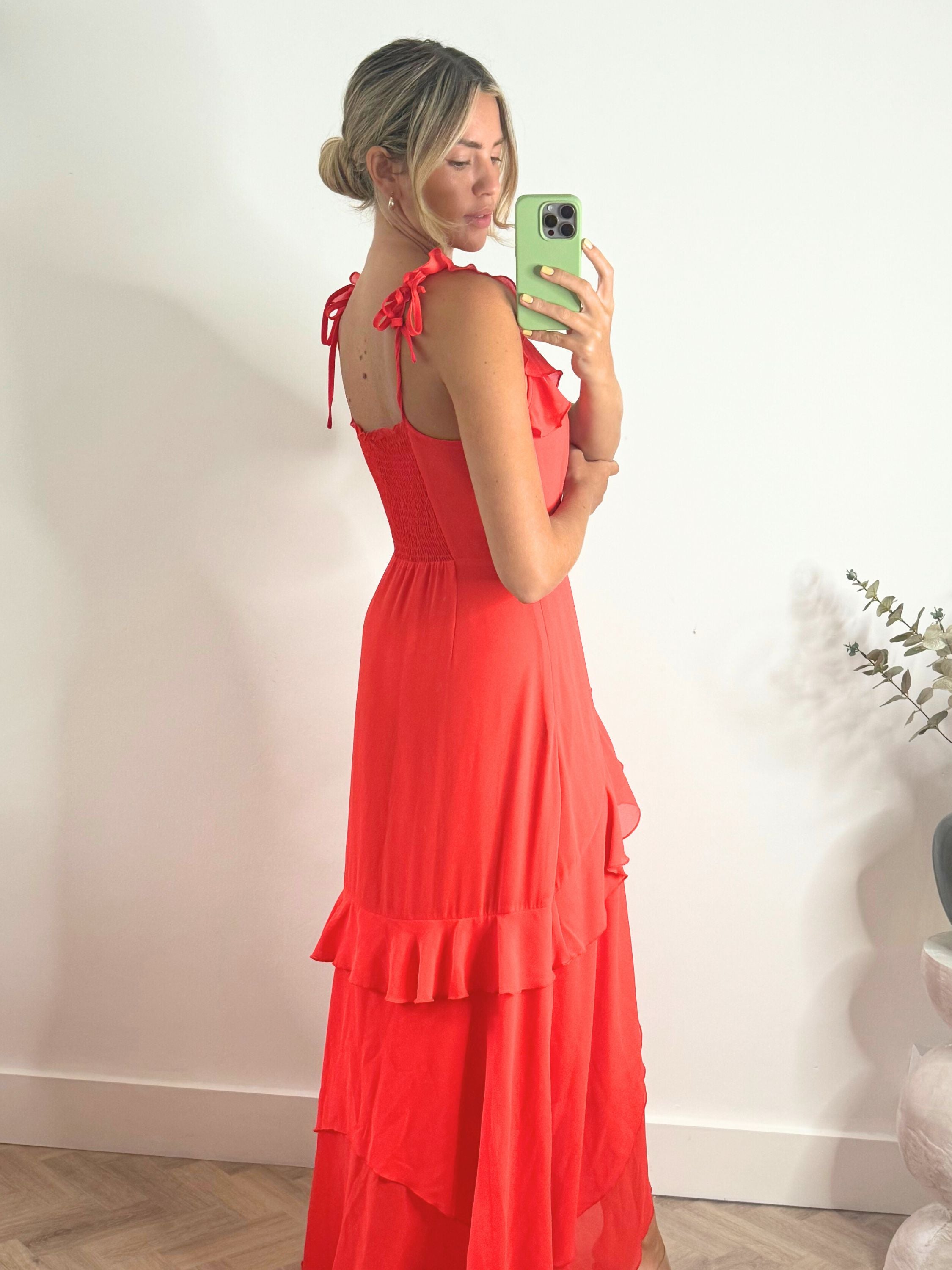 Red Ruffle Maxi Dress | Bella Ruffle Detail Maxi Dress