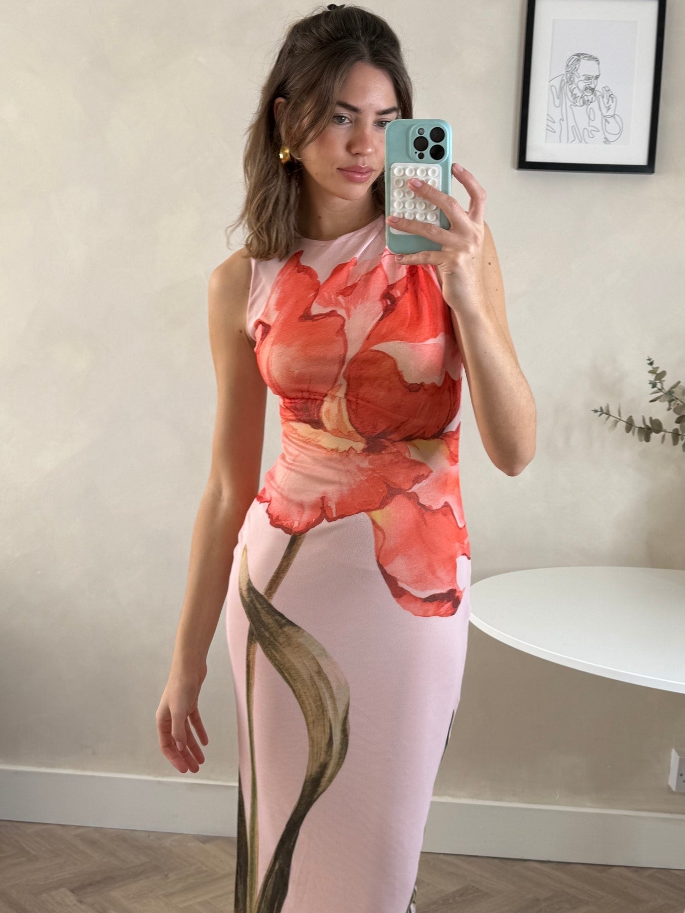 Placement Floral Maxi dress in Pink