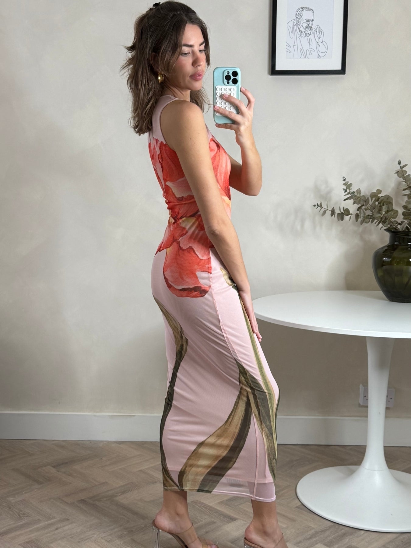 Placement Floral Maxi dress in Pink