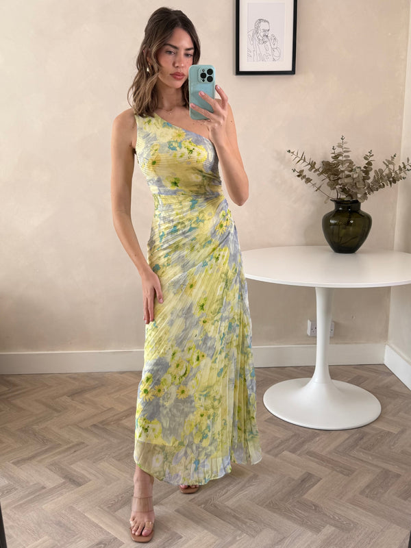 Asymmetric Pleated Maxi Dress