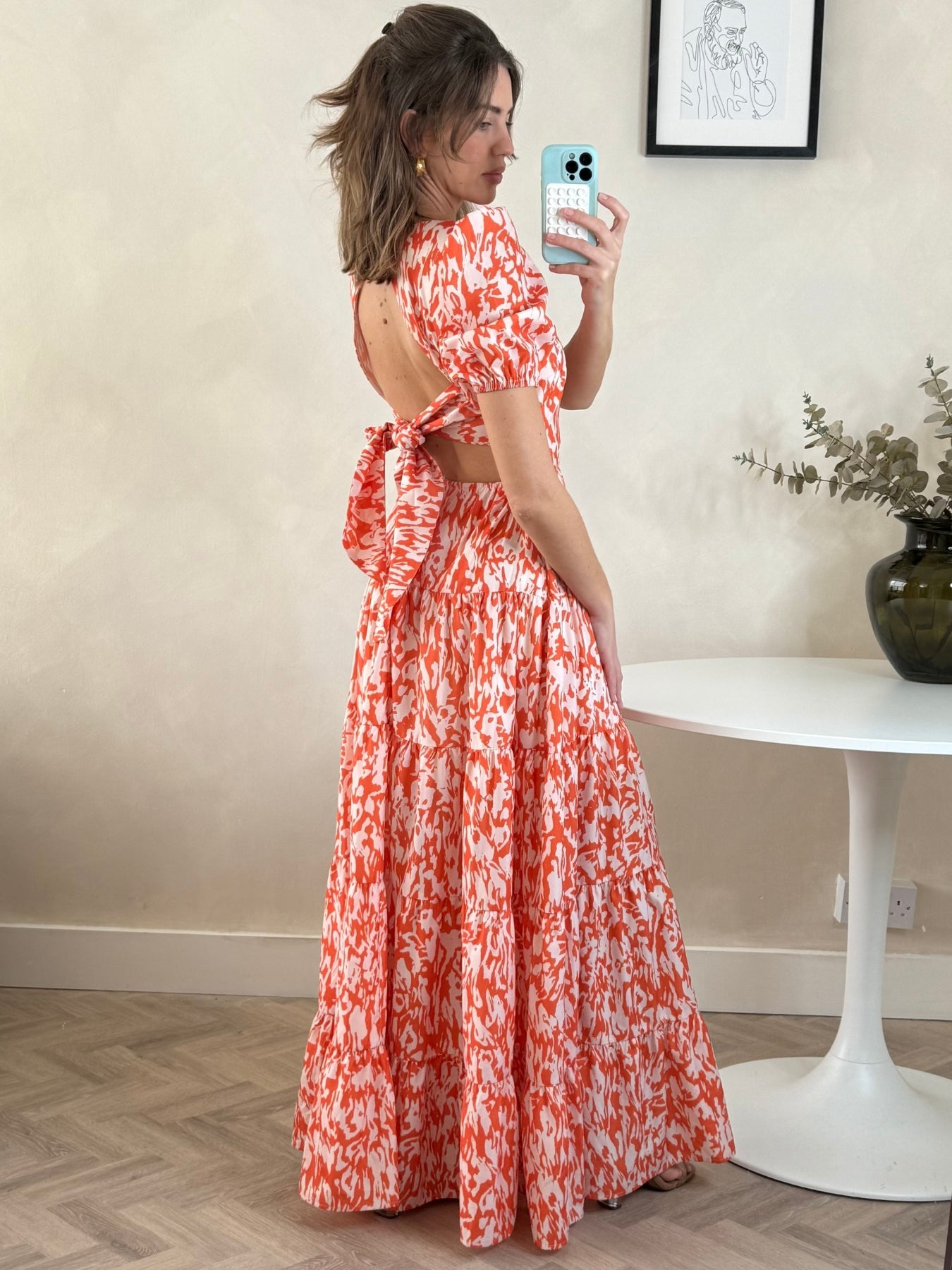Zoe Tiered Cutout Maxi Dress / Orange