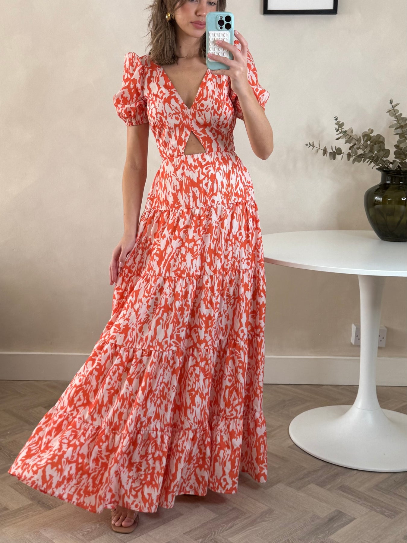 Zoe Tiered Cutout Maxi Dress / Orange