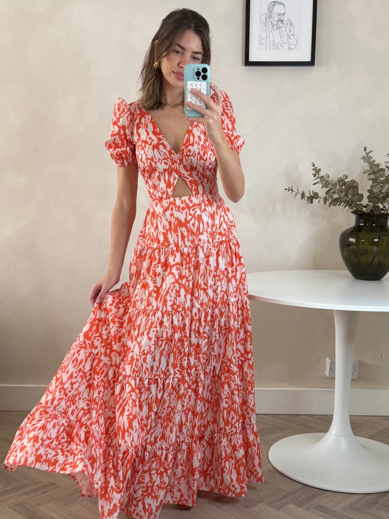 Zoe Tiered Cutout Maxi Dress / Orange