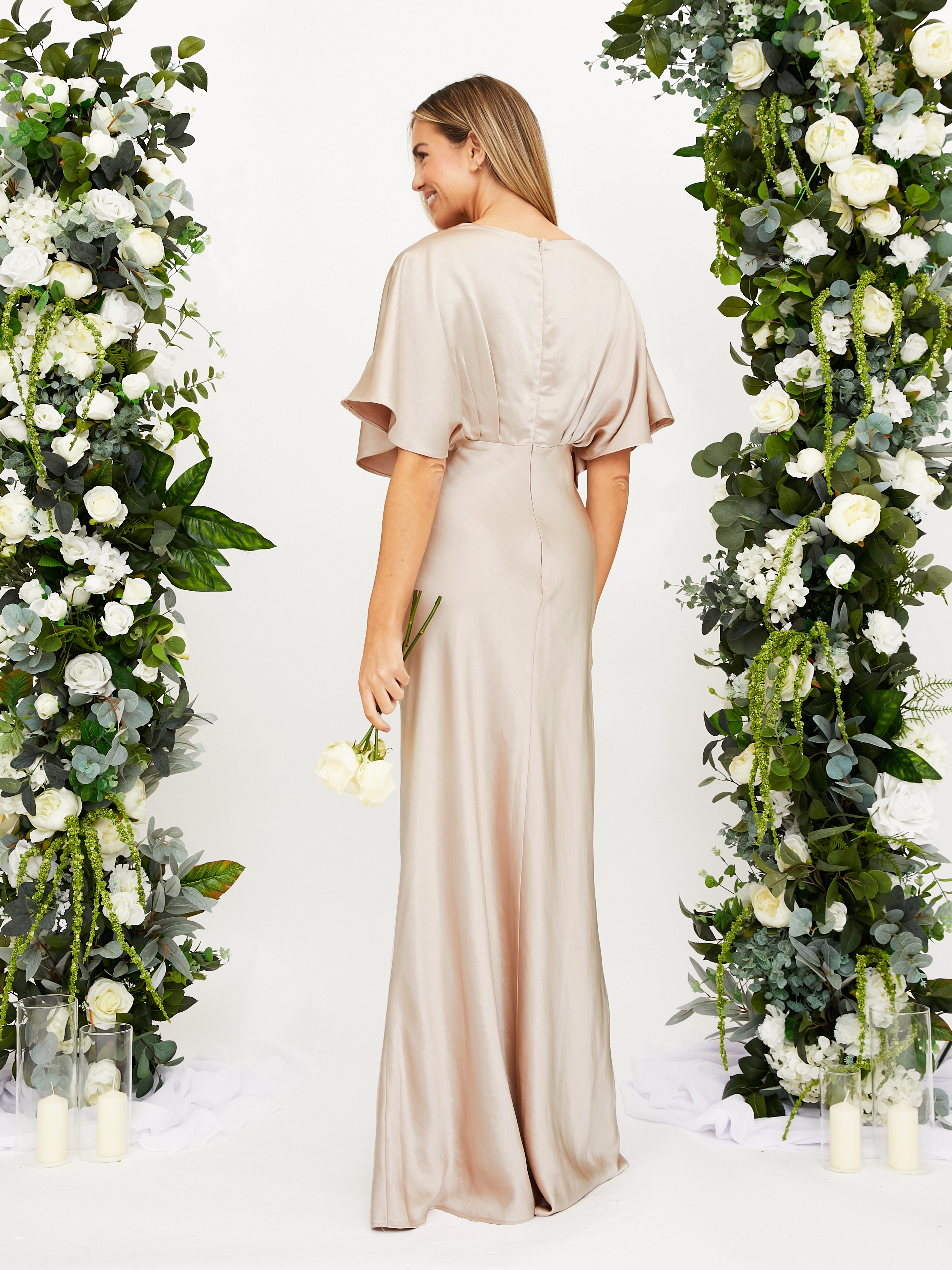 IMPERFECT Angel Sleeve Satin Maxi Dress / Champagne