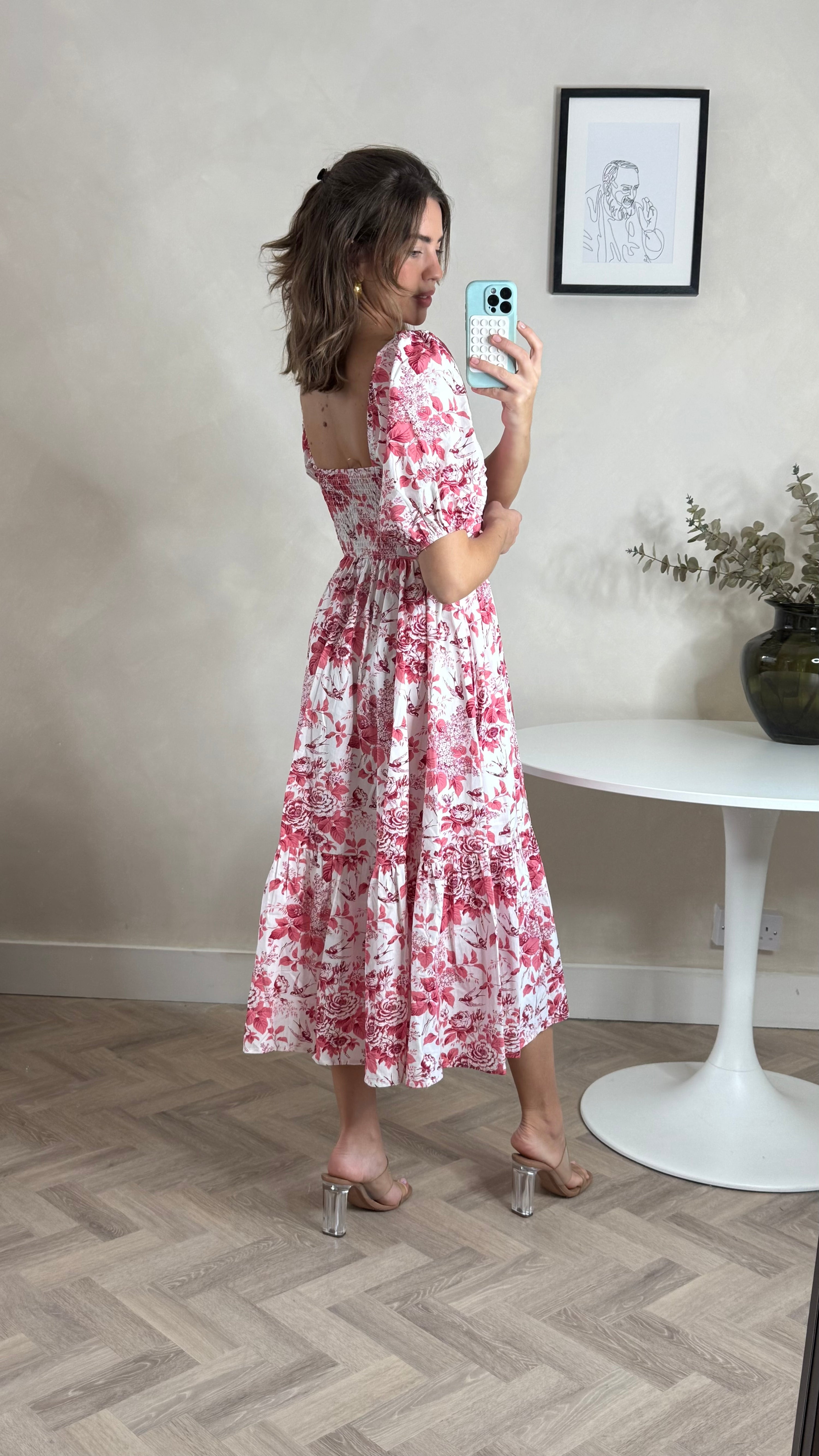 Leighton Puff Sleeve Midi Dress in Pink Floral