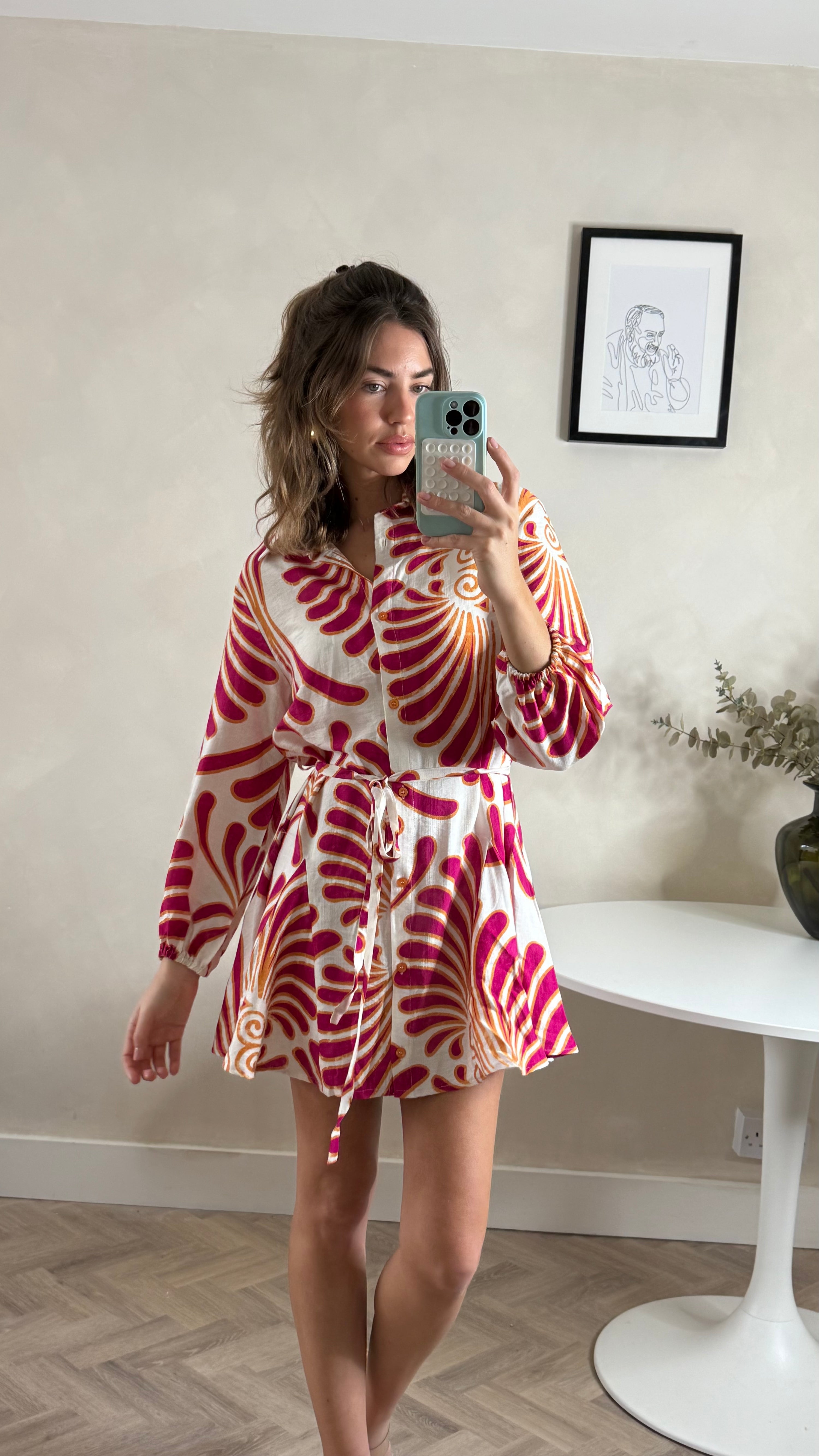 Myla Mini Tie Shirt Dress Red & Cream