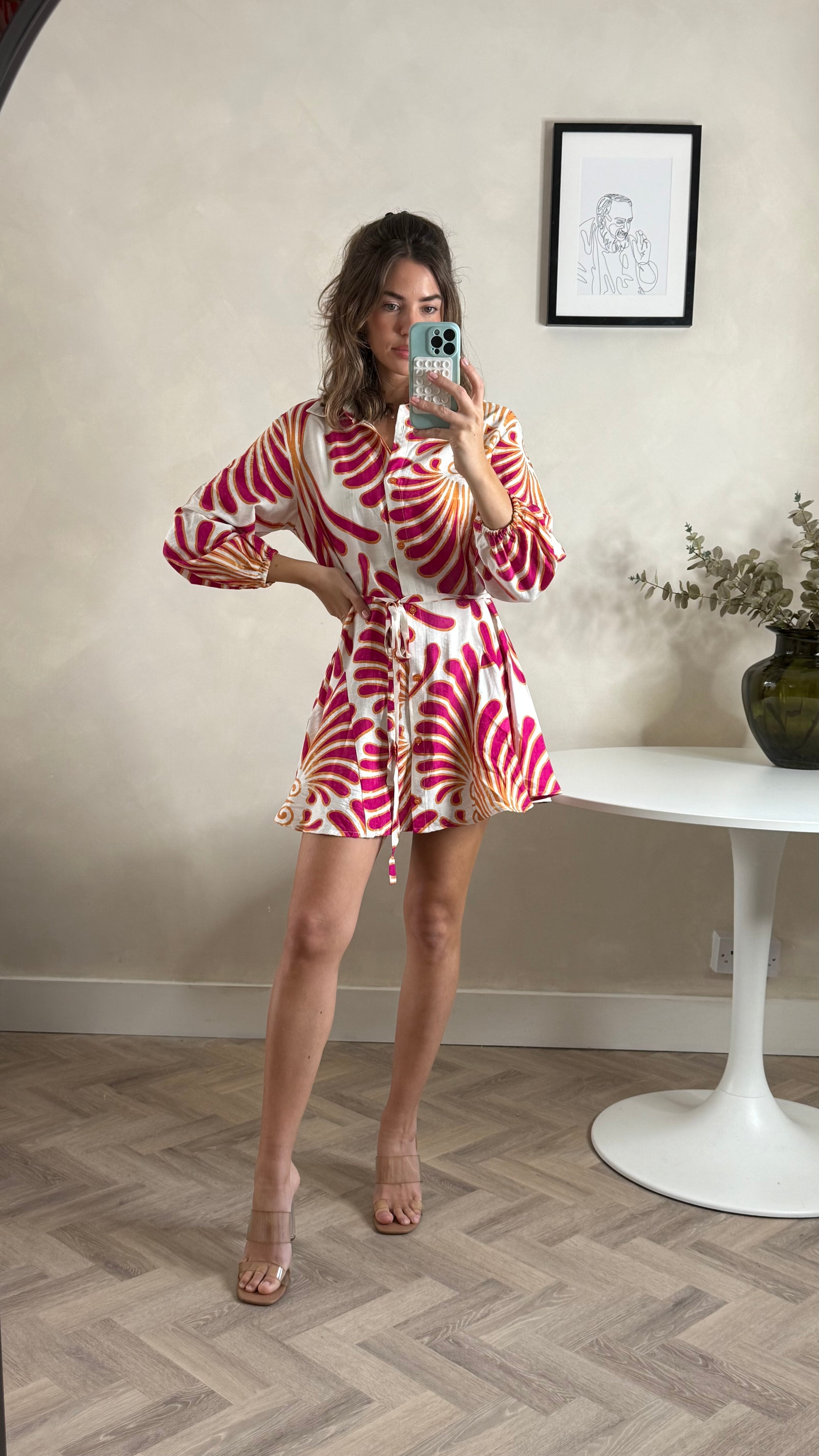 Myla Mini Tie Shirt Dress Red & Cream