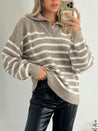 Quarter Zip Stripe Jumper | Kianna Stripe Knitted Jumper / Brown