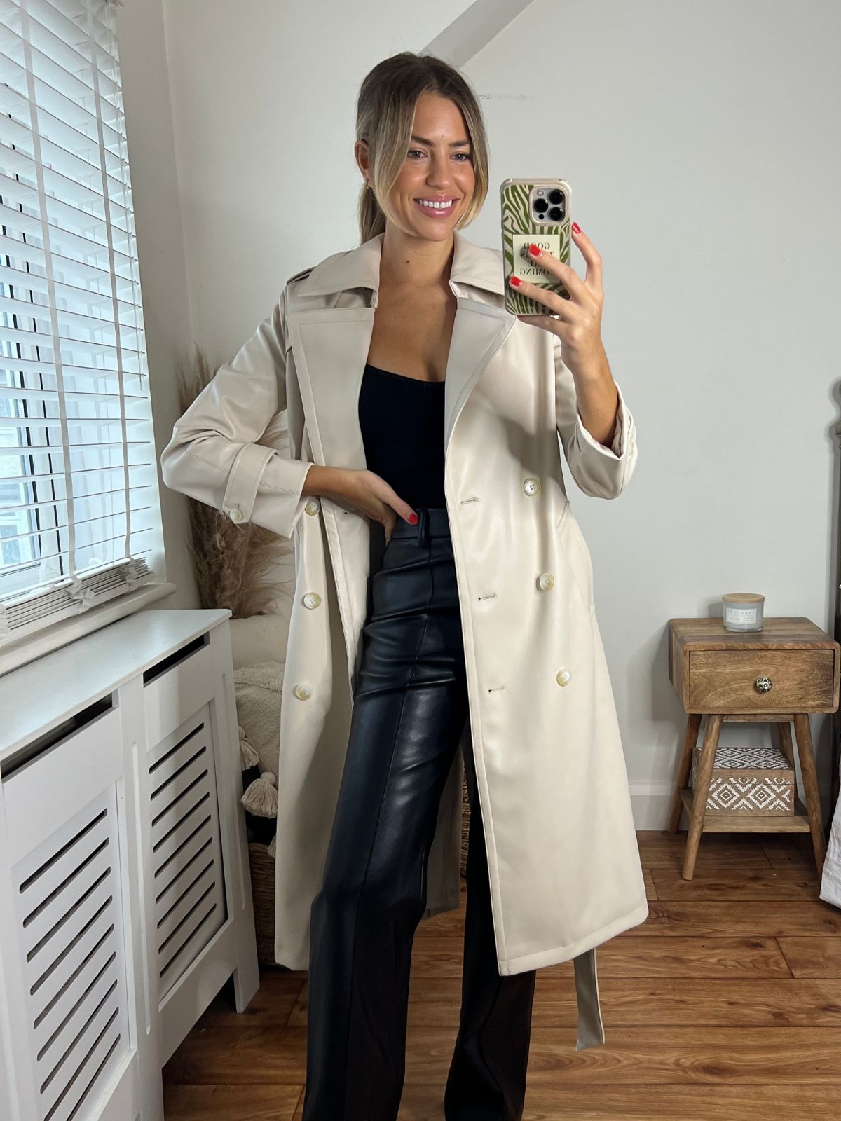 PU Trench Coat | Eliza PU Coat in Cream