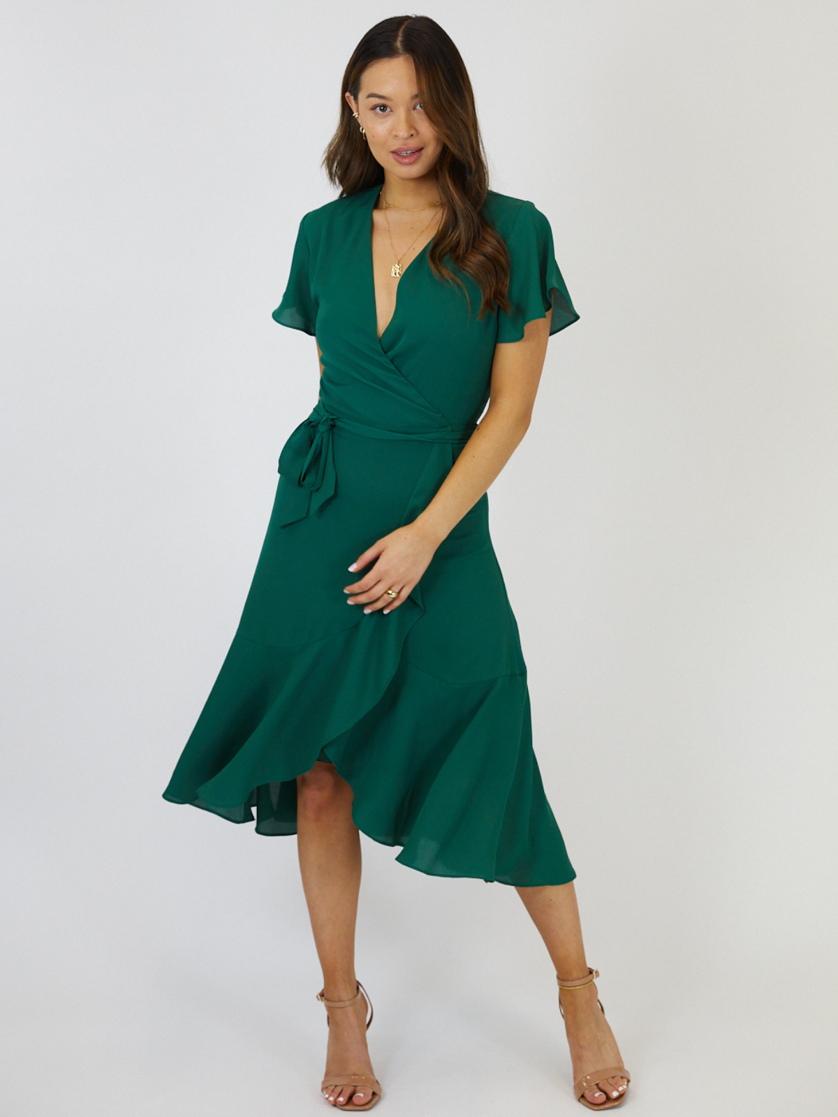 Green Wrap Midi Dress