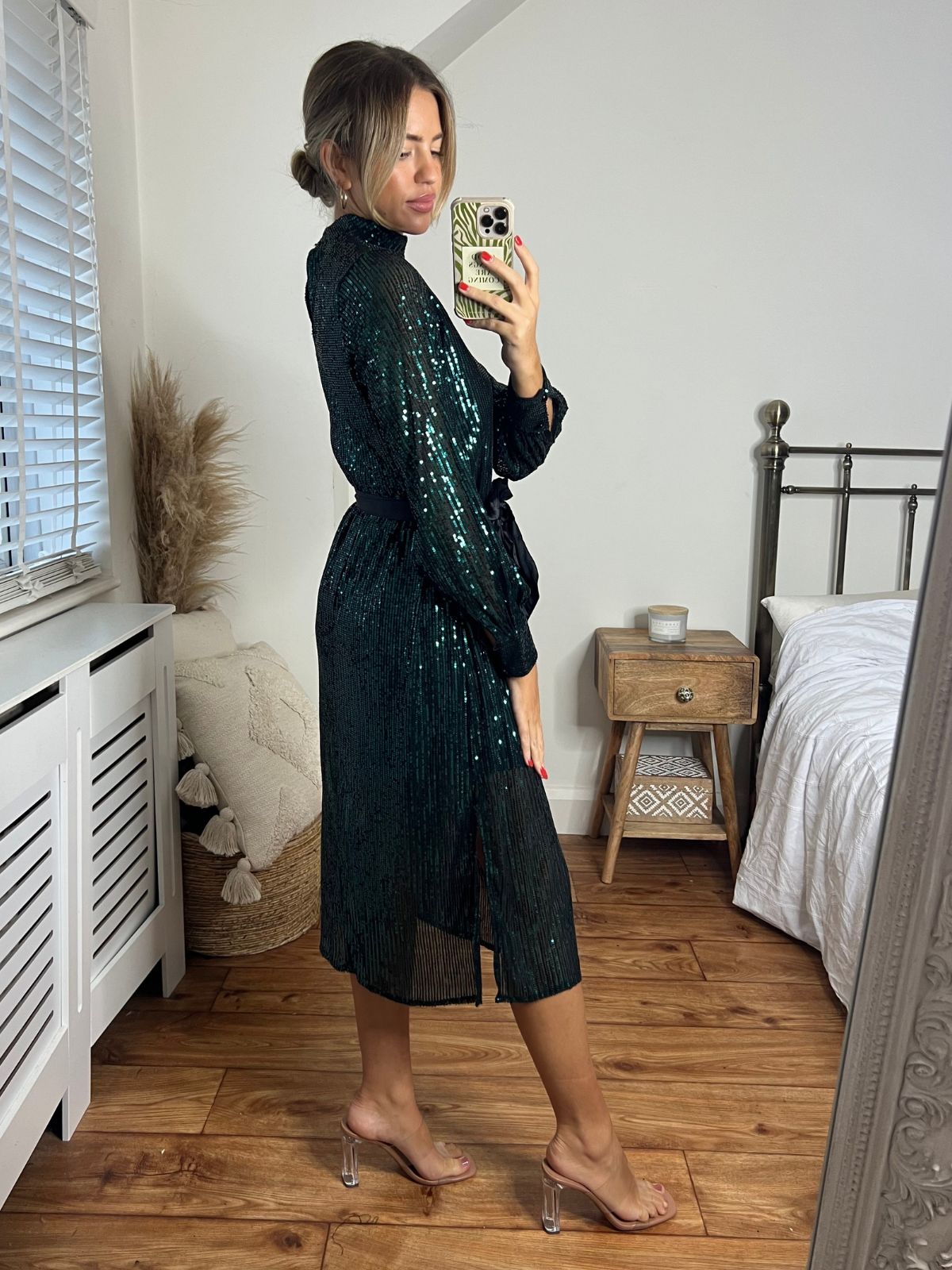 Roxi Sequin Midi Dress / Emerald Green