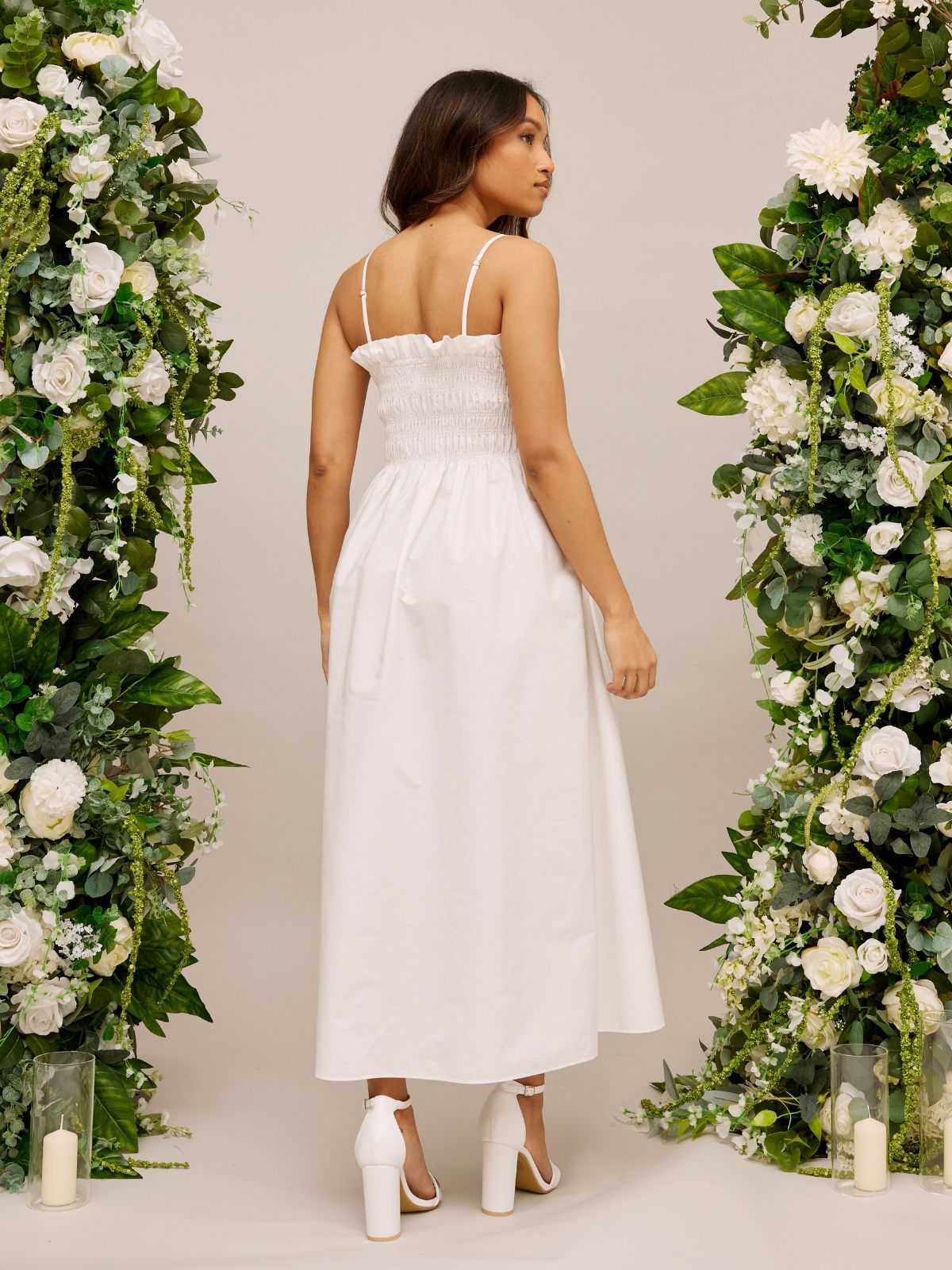 White Bandeau Dress | Betty Cotton Shirred Dress