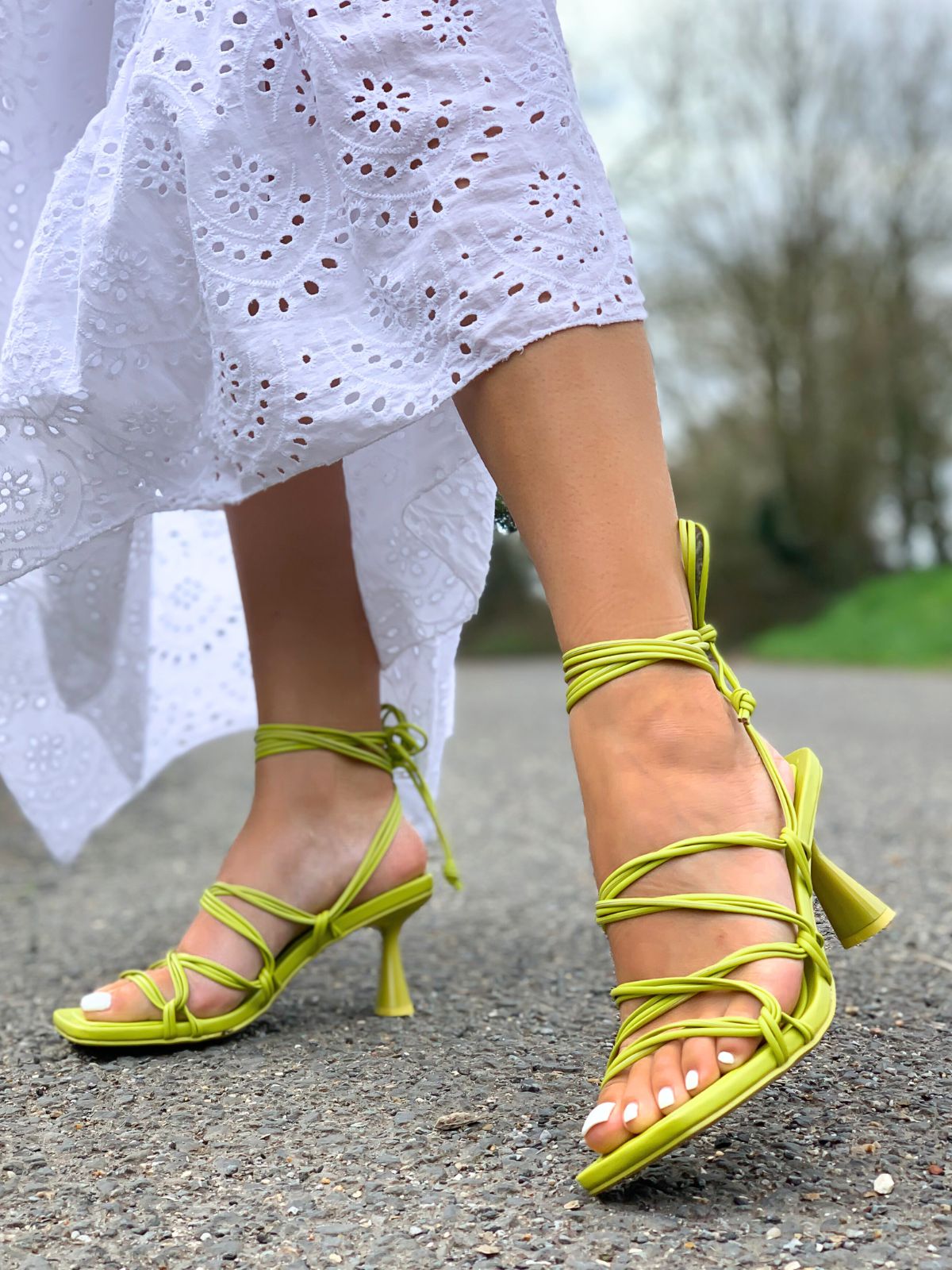 Bryony Strappy Lace Up Heel / Lime