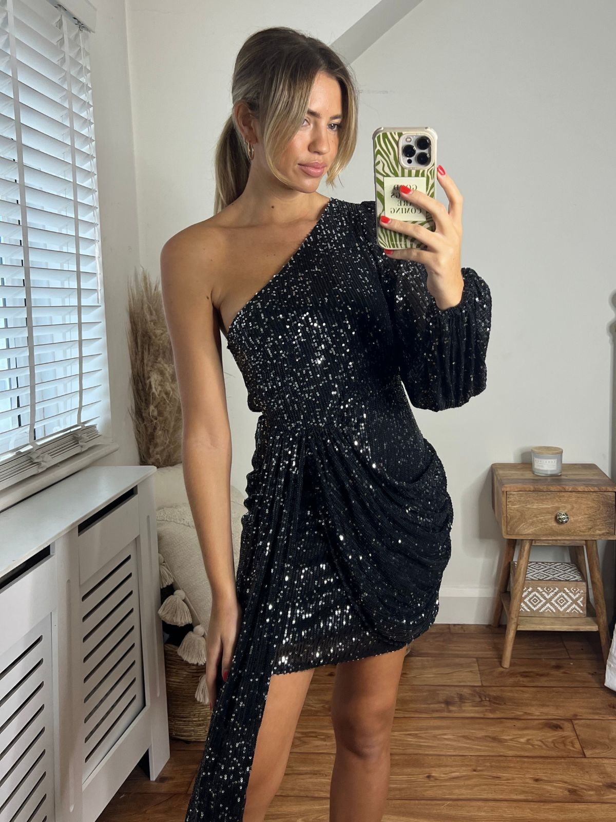 Adele One Shoulder Sequin dress / Black & Silver Sequin