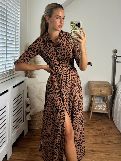Animal print long sleeve maxi dress Clearance