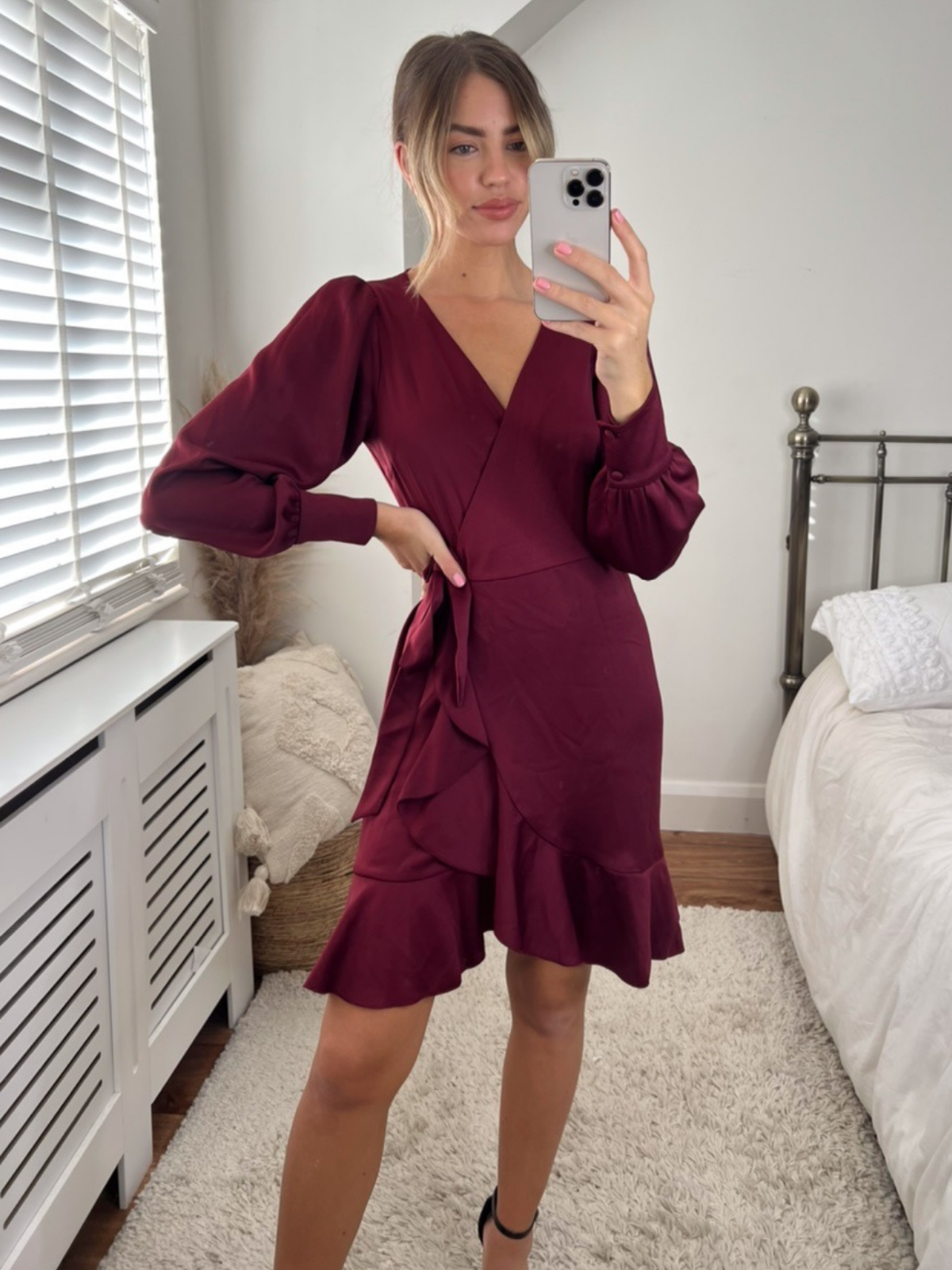 Long sleeve sales burgundy wrap dress
