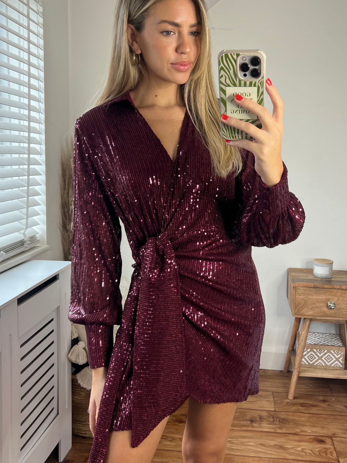 Aimee Balloon Sleeve Shirt Dress / Mulberry