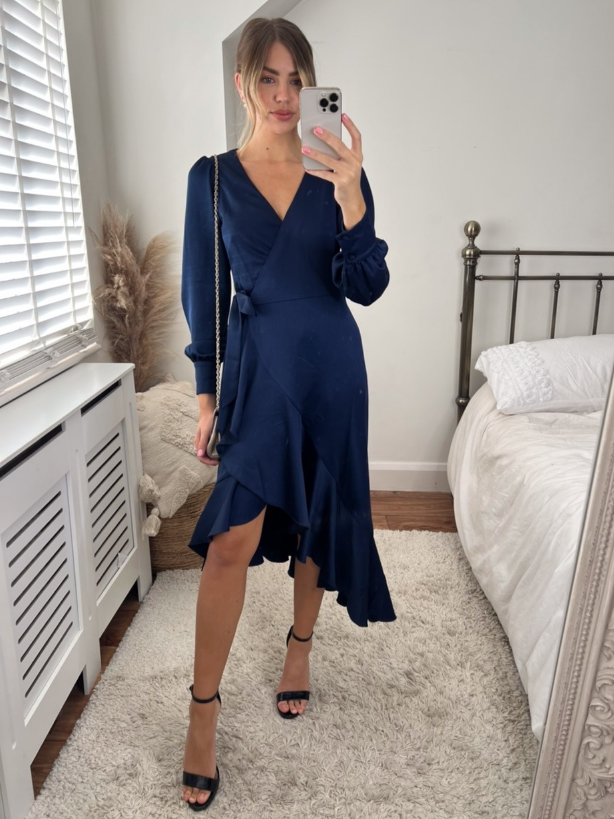 Charlotte Navy Frill Wrap Midi Dress