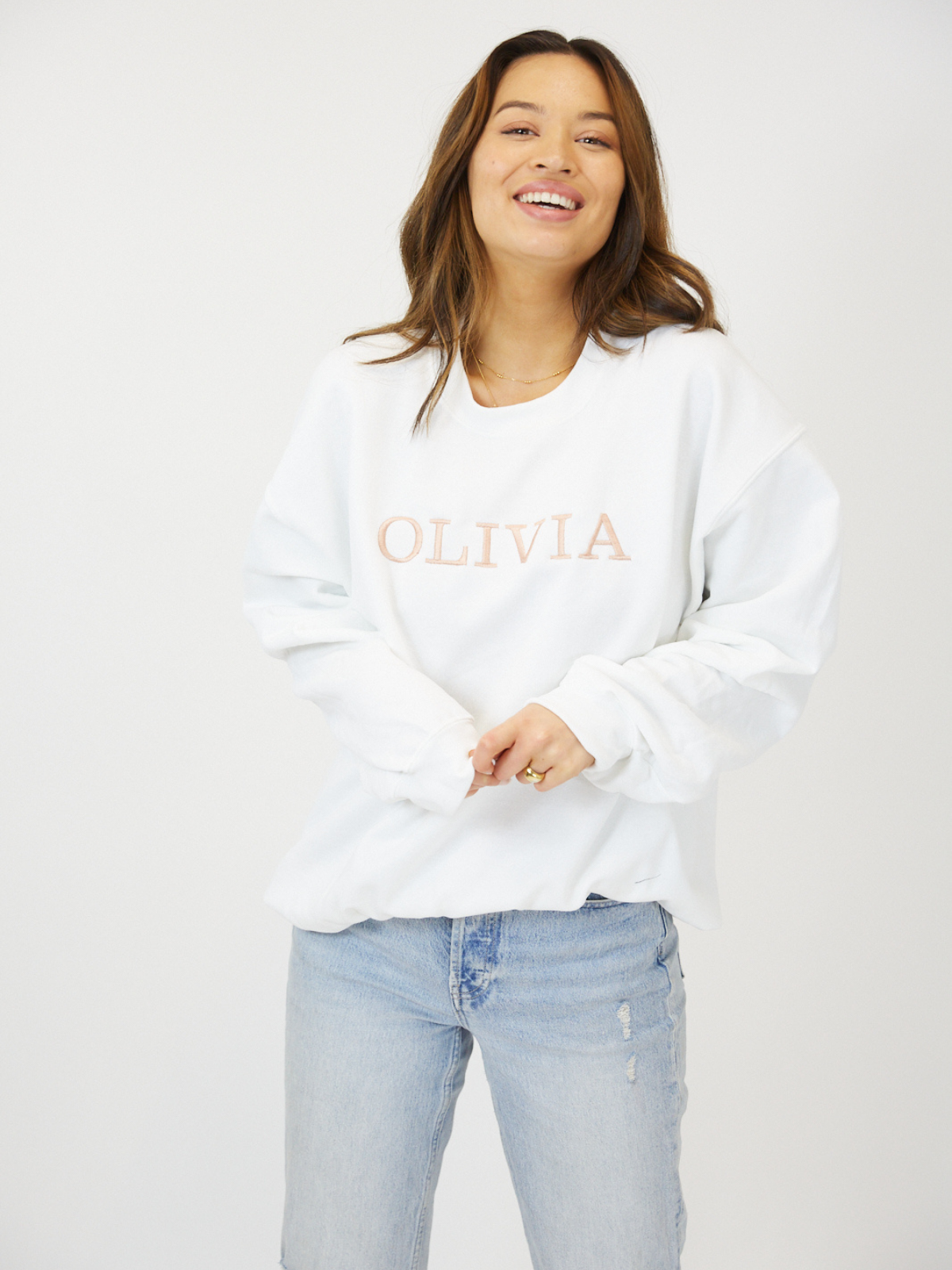 Pia Personalised White Round Neck Sweater