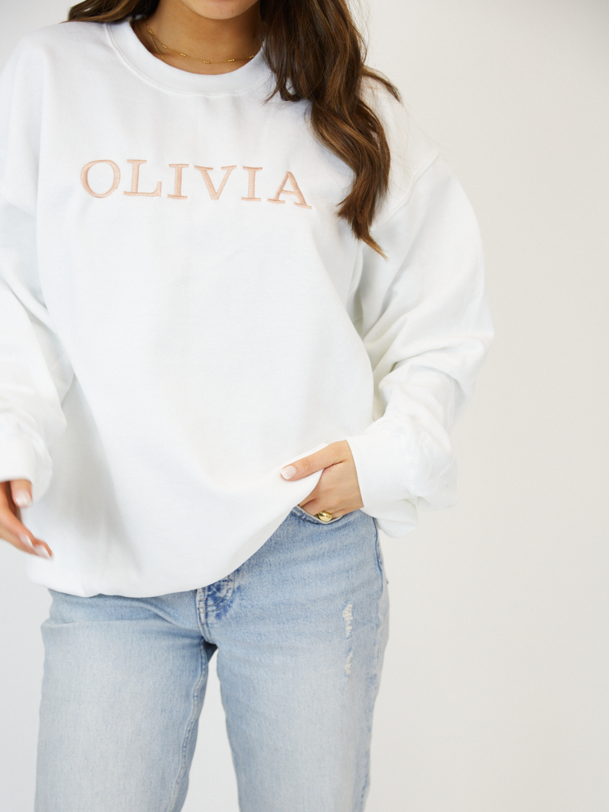 Pia Personalised White Round Neck Sweater