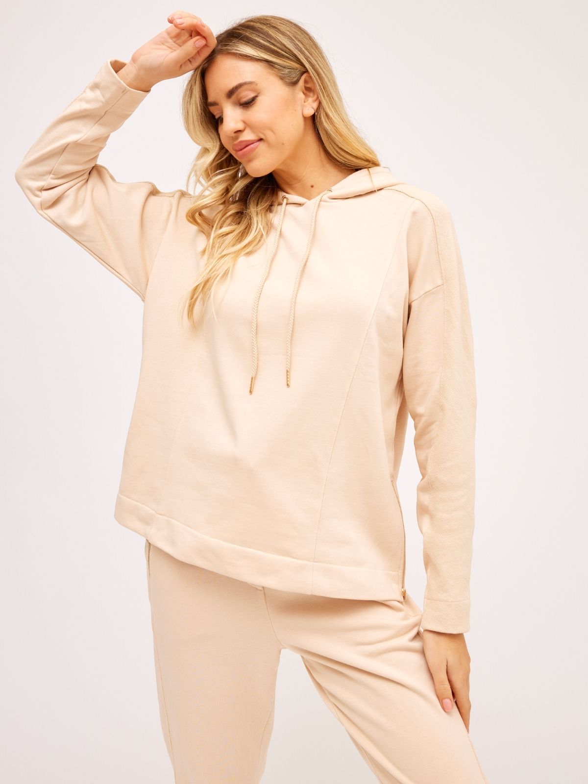 Cream Hoodie | Neutral Rib Detail Hoodie