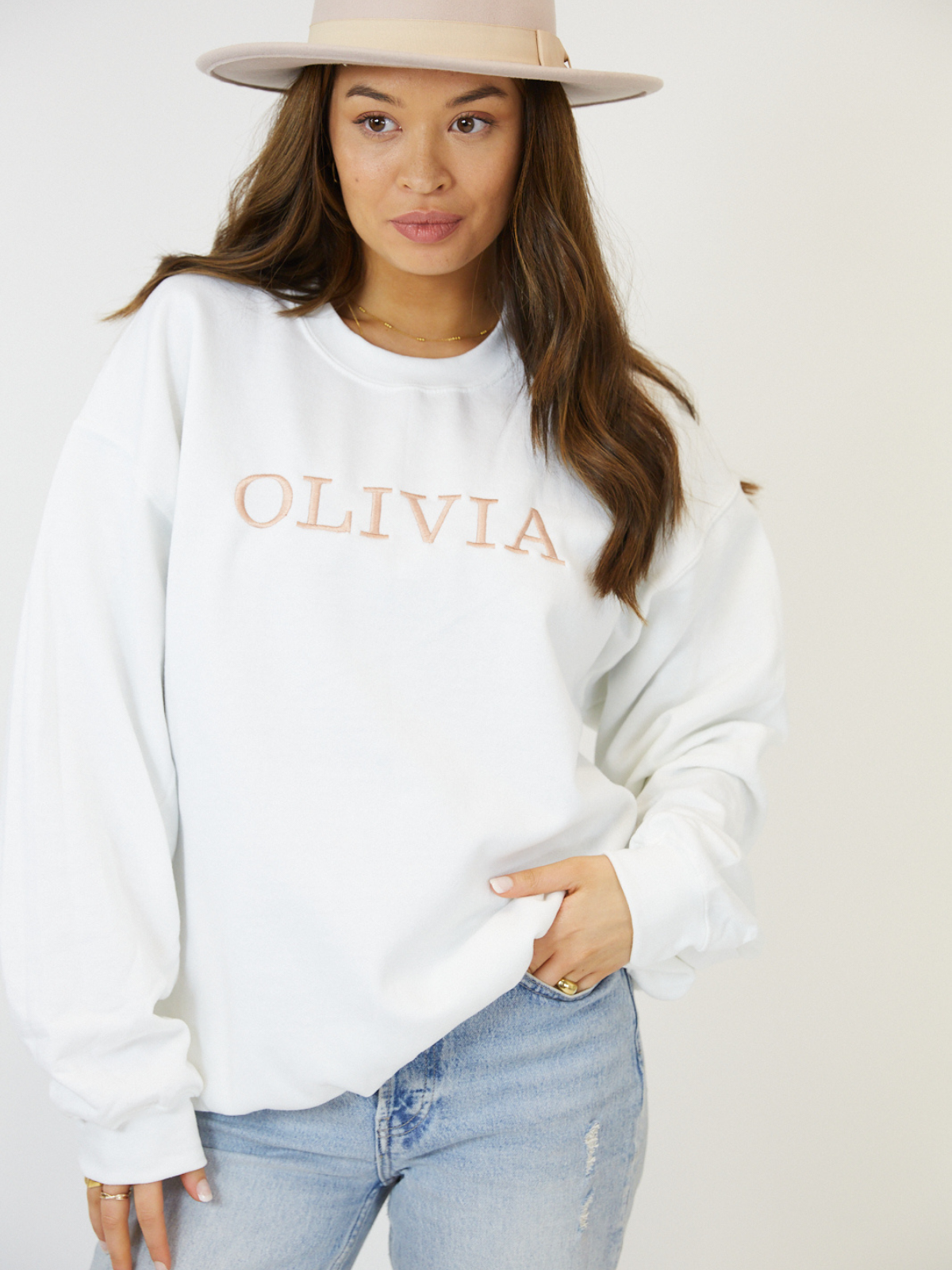 Pia Personalised White Round Neck Sweater