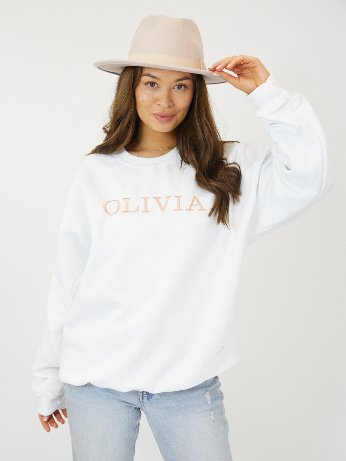 Pia Personalised White Round Neck Sweater