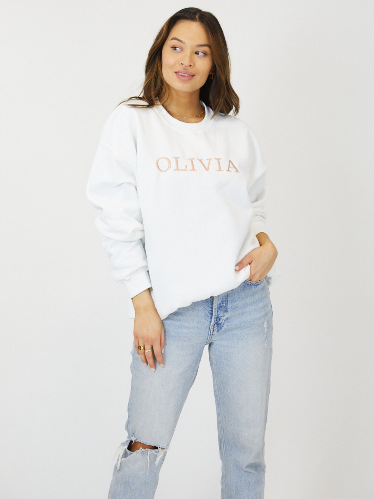 Pia Personalised White Round Neck Sweater