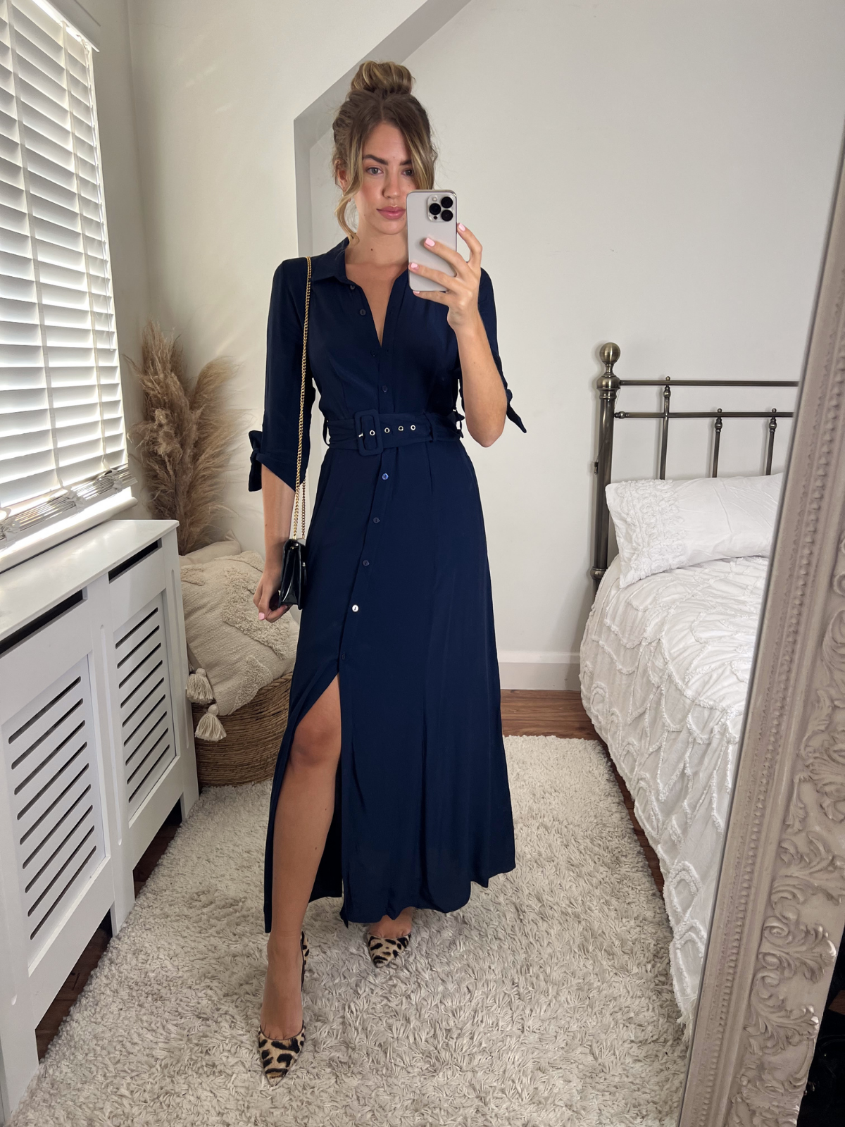 Daphne Belted Shirt Dress Navy
