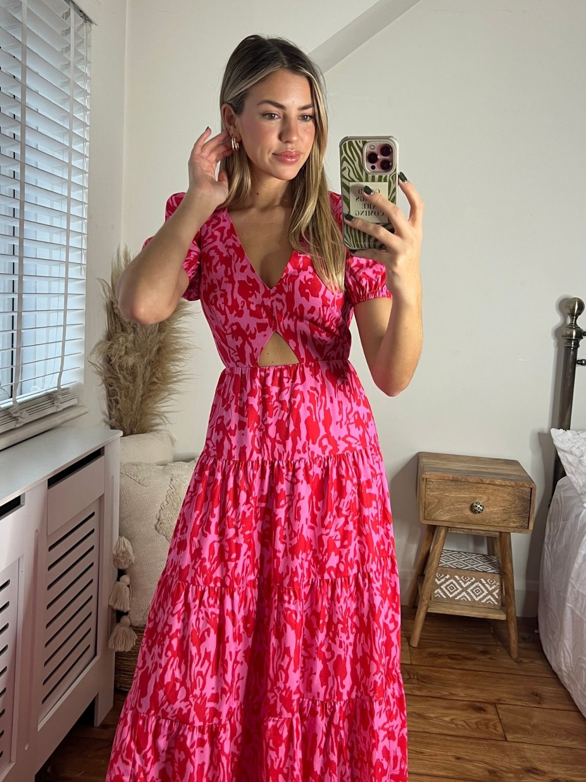 Pink and Red Maxi Dress | Zoe Tiered Cutout Dress 