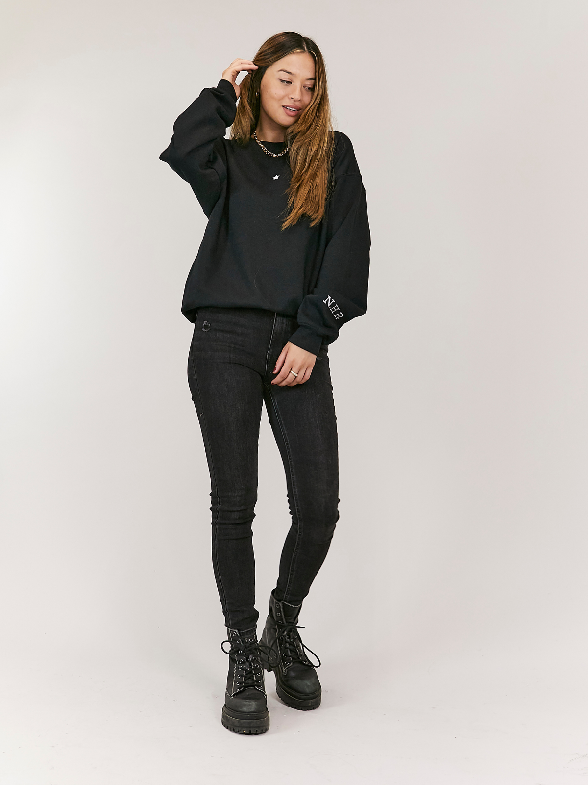 Kai Personalised Round Neck Star Sweater / Black