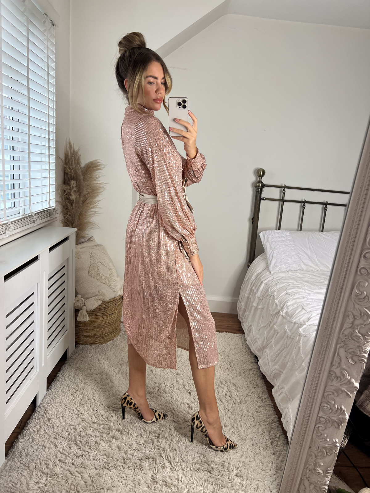 Roxi Sequin Midi Dress / Rose Gold