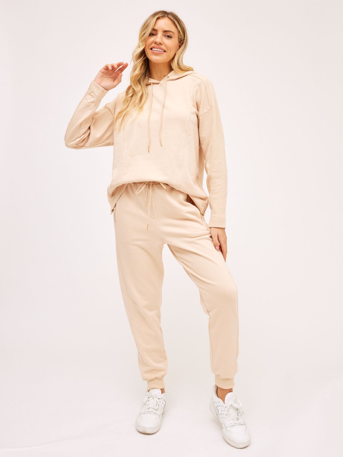 Cream Joggers | Neutral Rib Detail Jogger