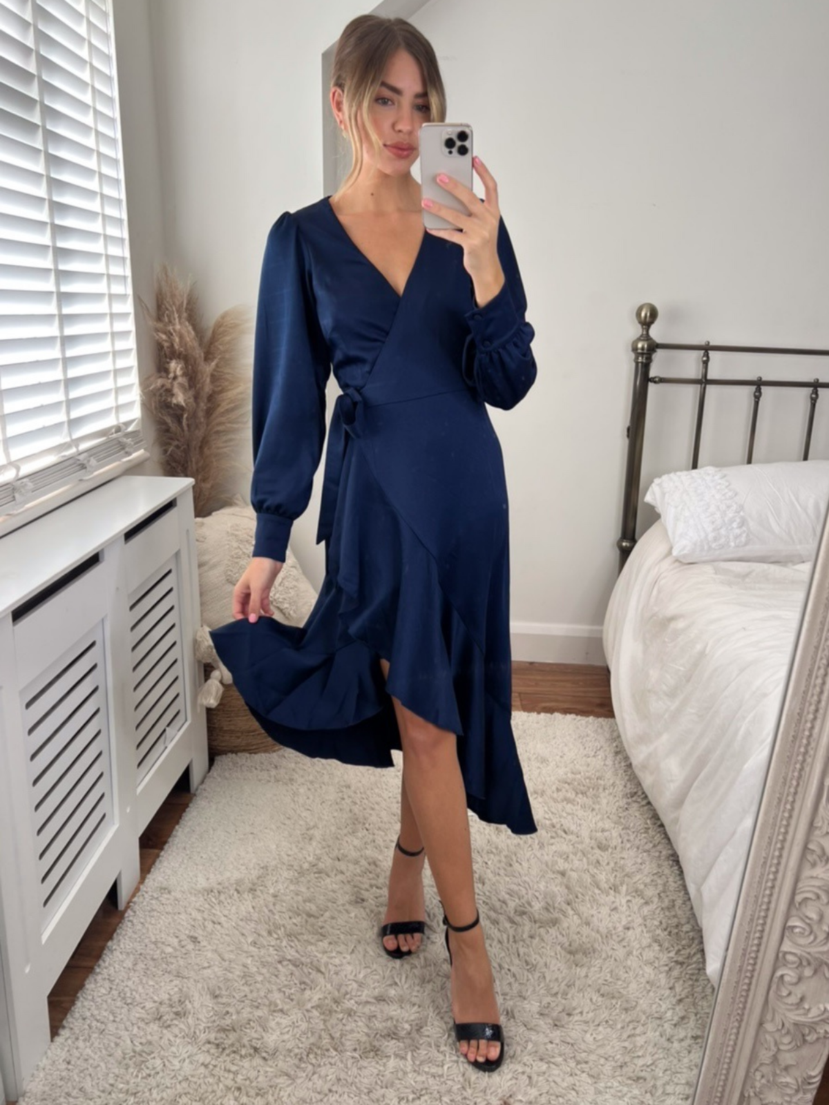 Charlotte Navy Frill Wrap Midi Dress