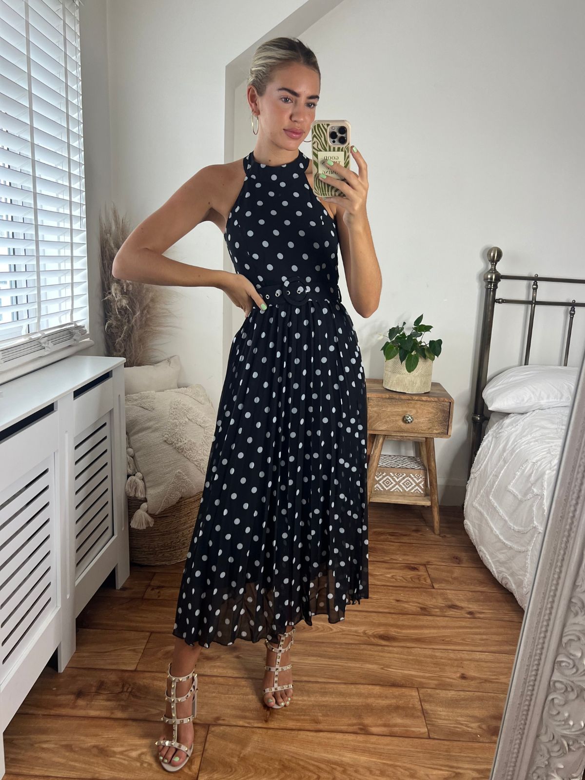 Mono Spot Pleated Maxi Dress