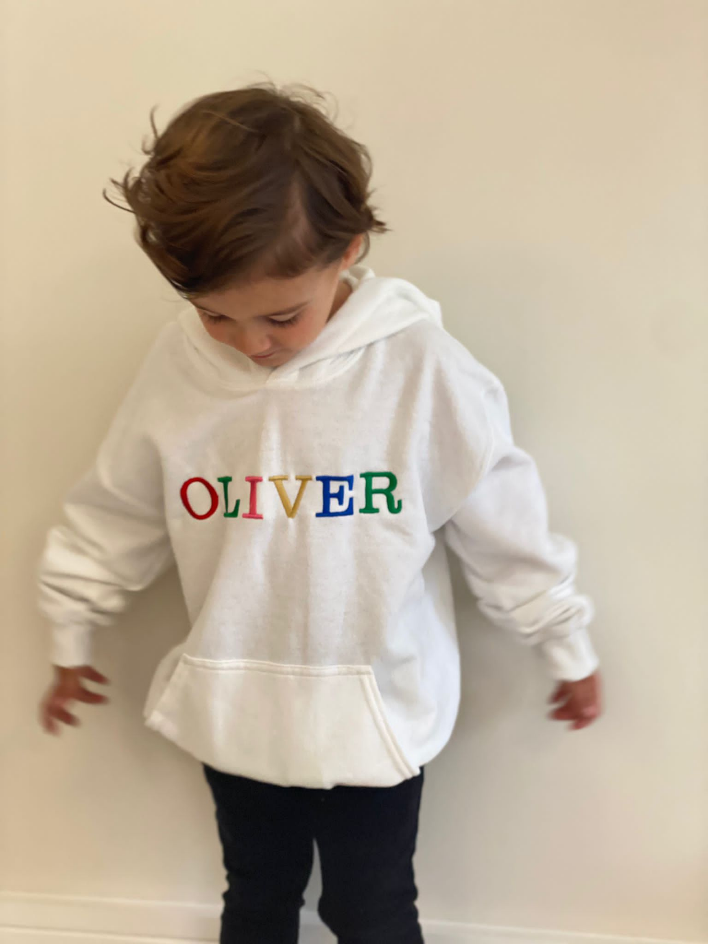 Toby Children's Unisex Multicoloured Text Personalised Hoodie / White