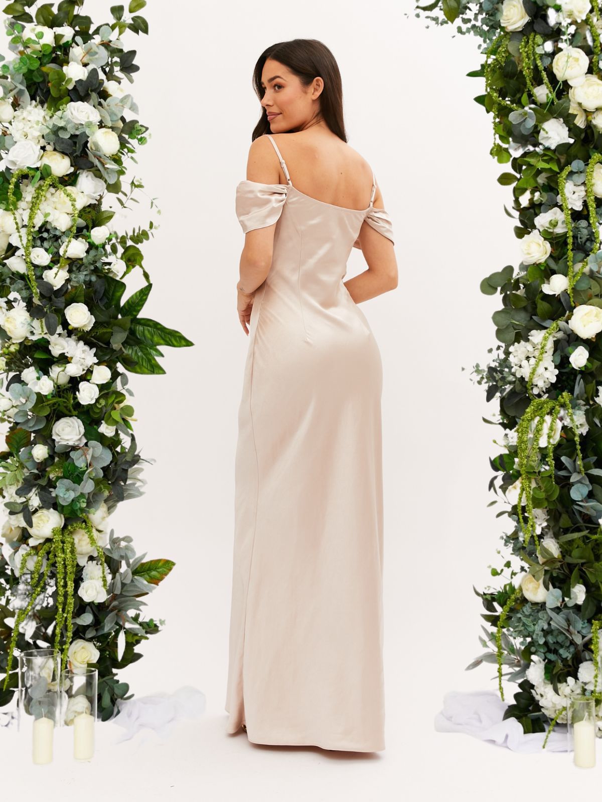 Cowl Neck Maxi Satin Bridesmaid Dress / Champagne