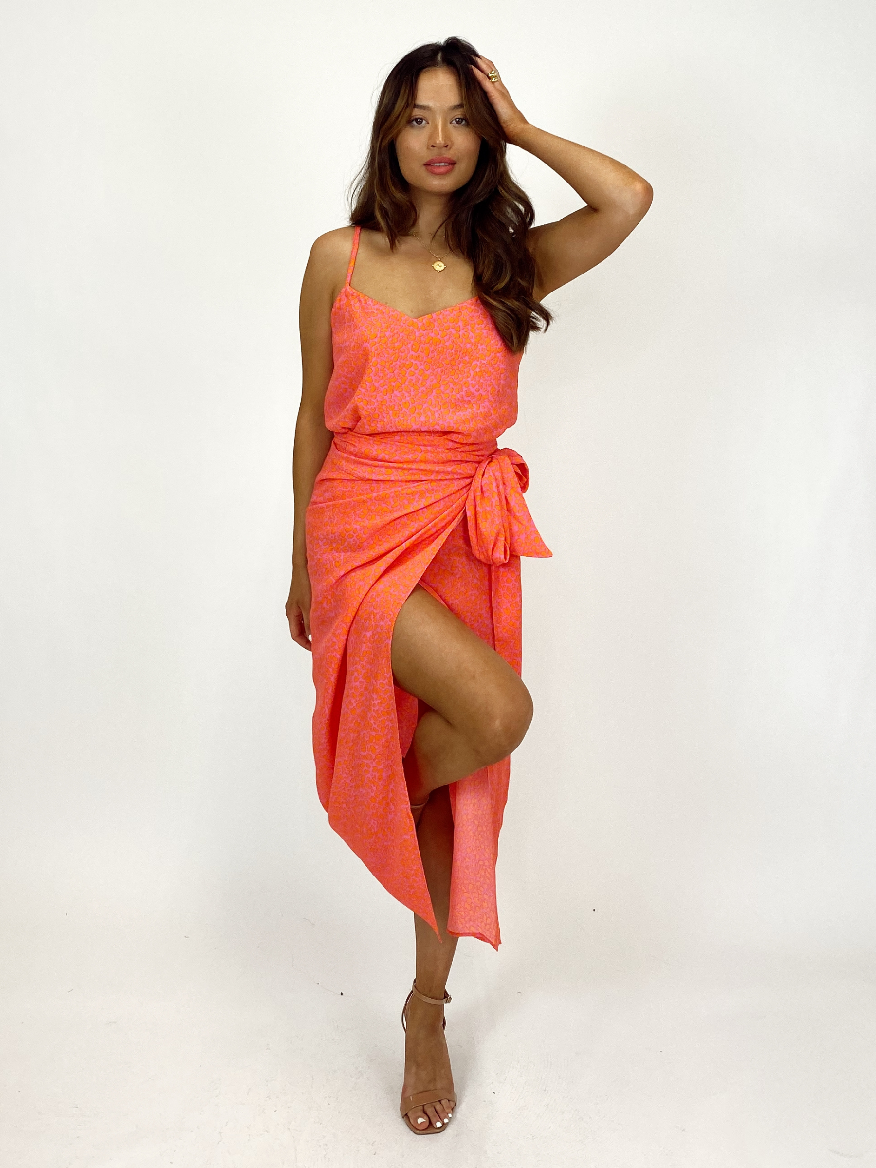 Beau Wrap Midi Skirt / Pink Animal Print